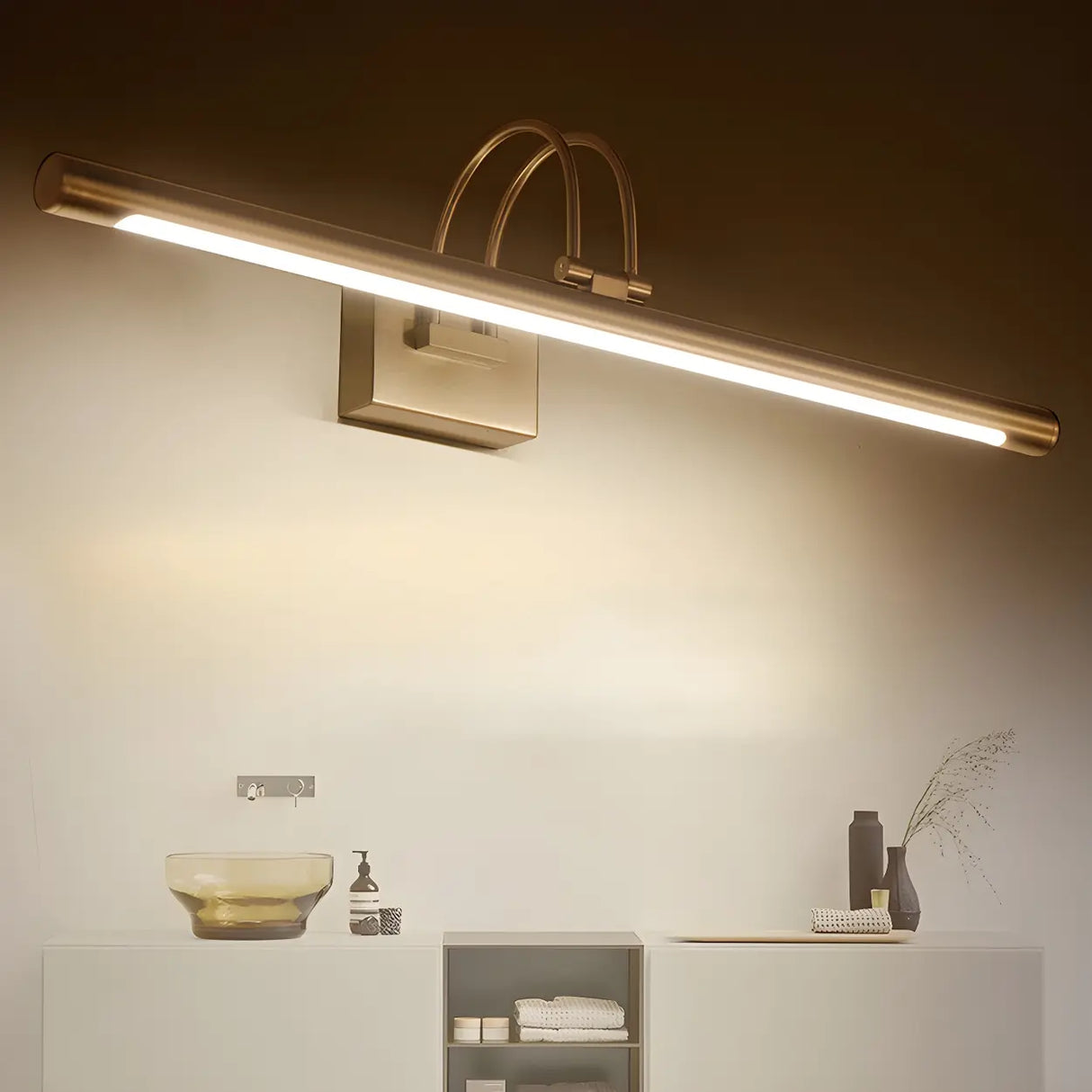Modern Stylish Silver Linear LED Metallic Vanity Light Image - 15