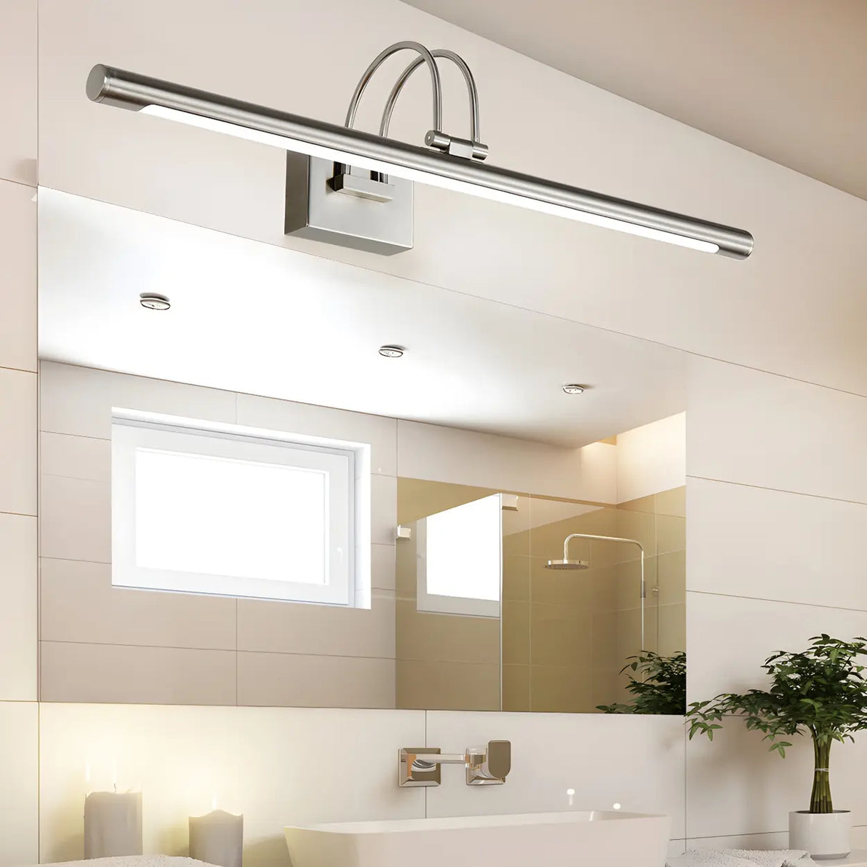 Modern Stylish Silver Linear LED Metallic Vanity Light Image - 3