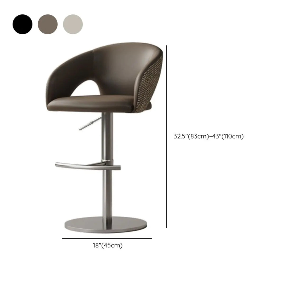 Modern Swivel Adjustable Brown Leather Bucket Back Bar Stool Image - 17