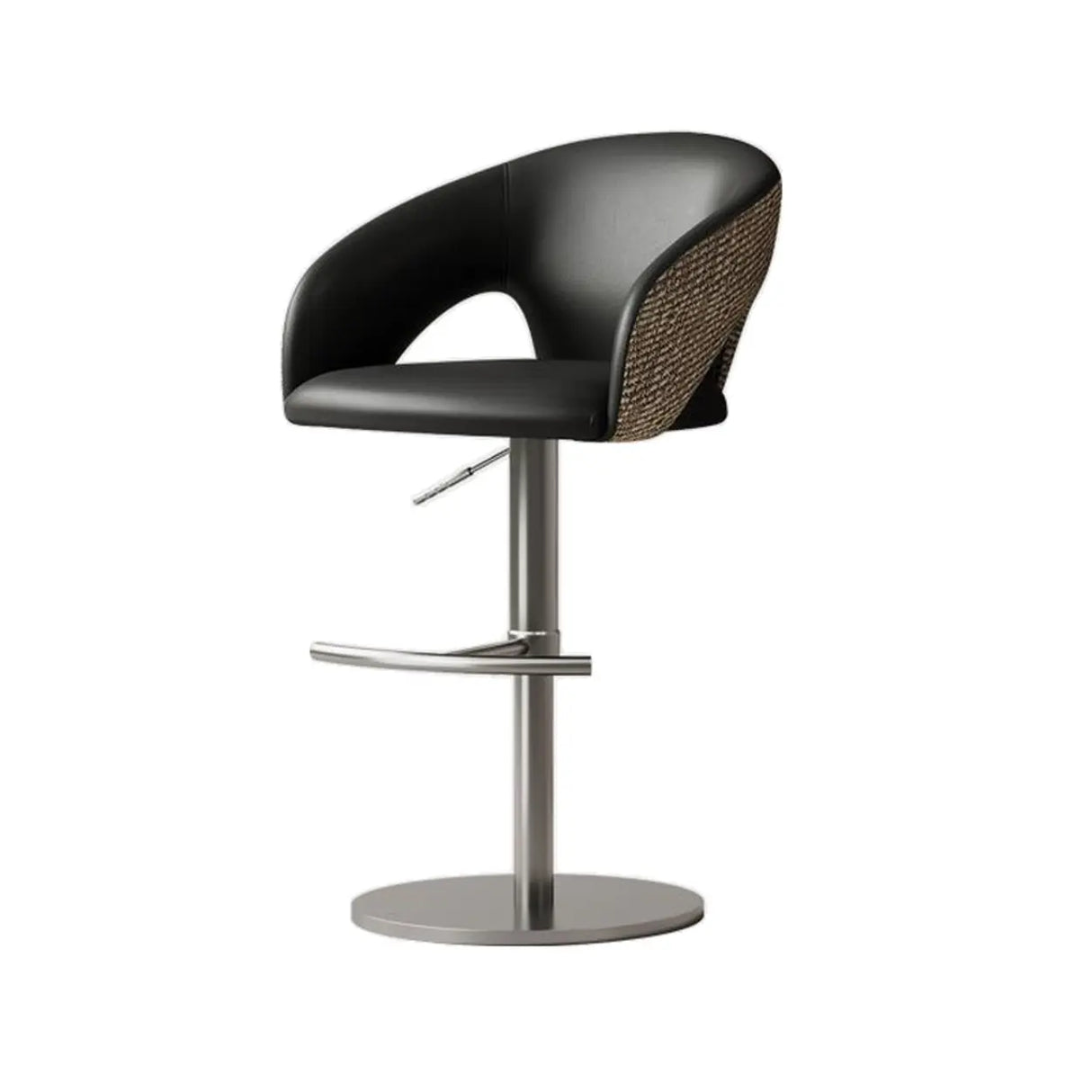 Modern Swivel Adjustable Brown Leather Bucket Back Bar Stool Image - 7