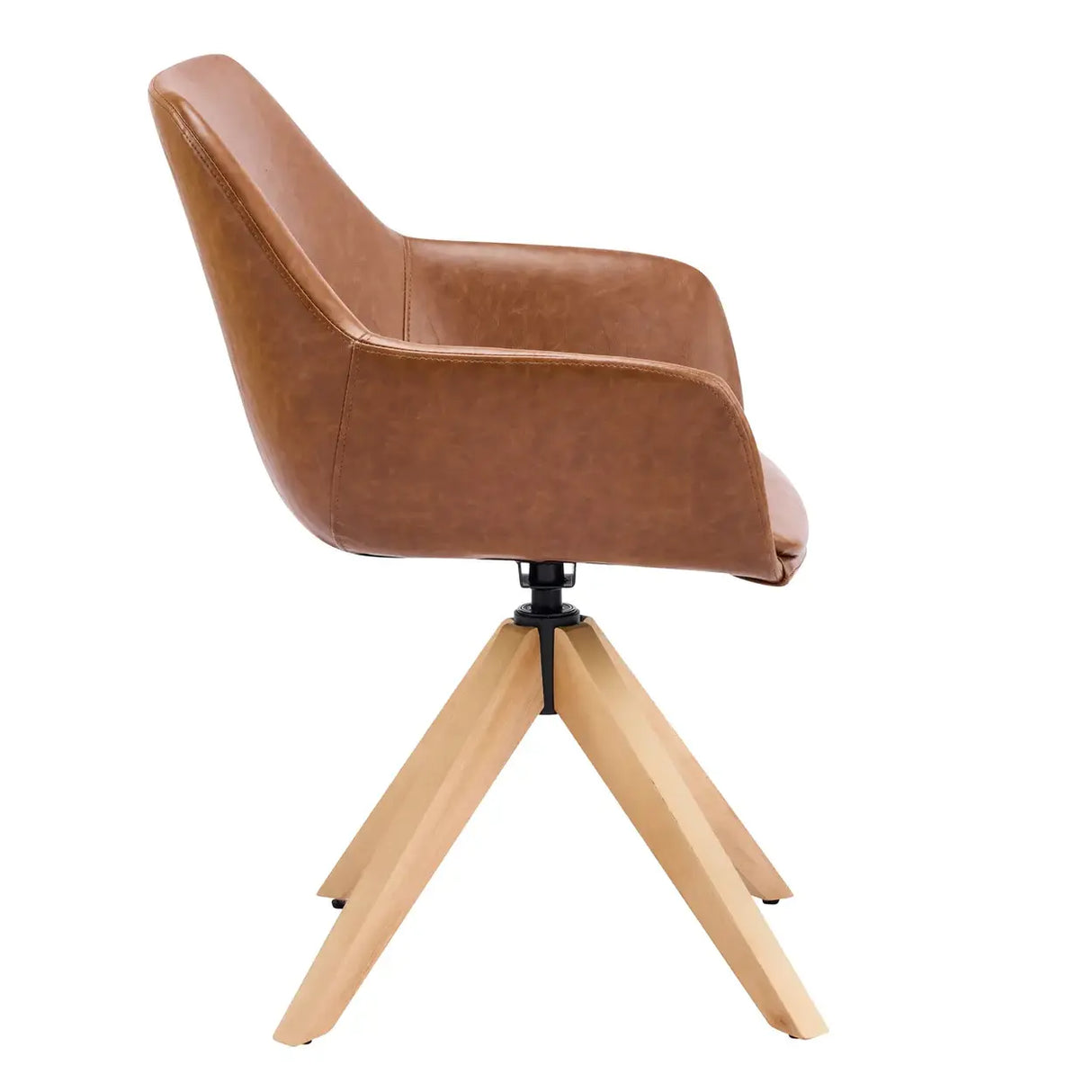 Modern Swivel Brown Faux Leather Arm Dining Chair Set of 2 Image - 10