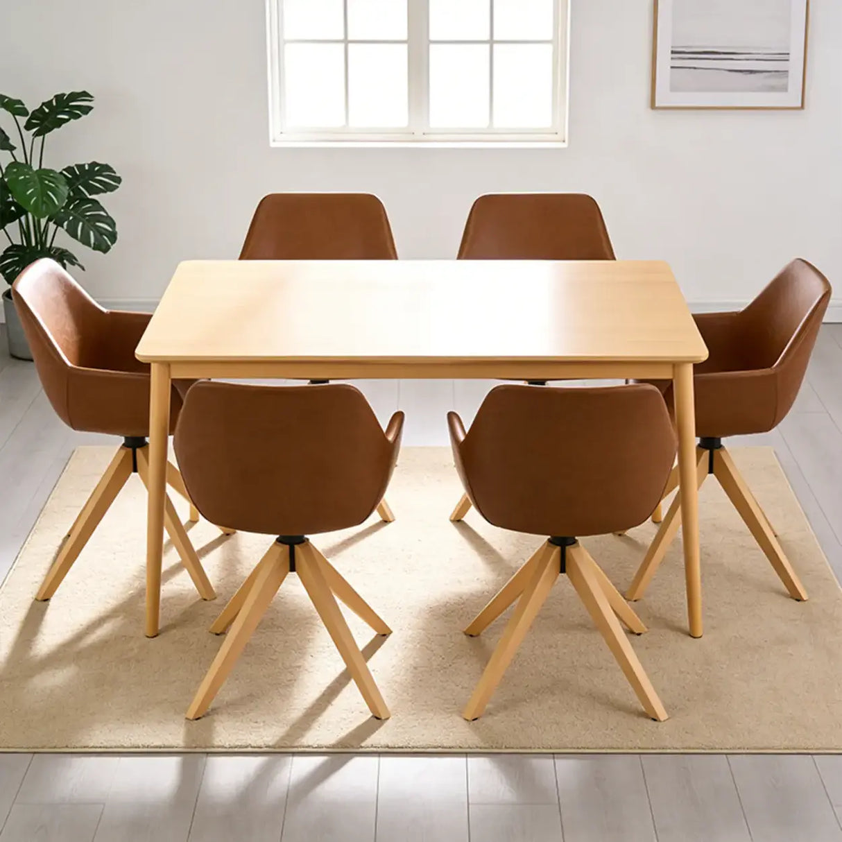 Modern Swivel Brown Faux Leather Arm Dining Chair Set of 2 Image - 3