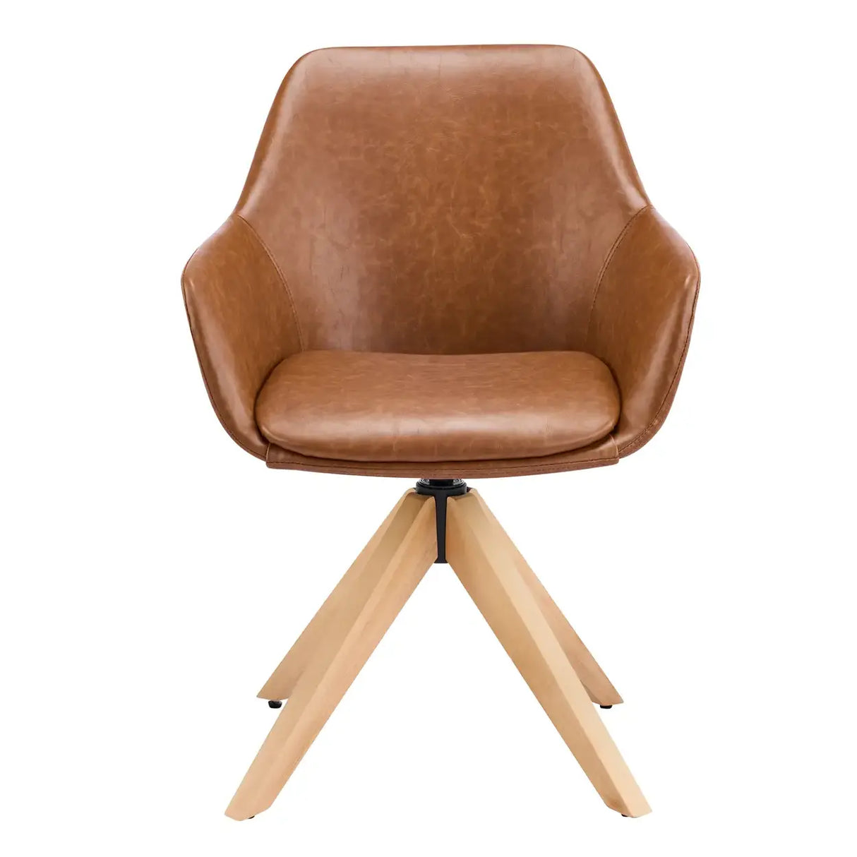 Modern Swivel Brown Faux Leather Arm Dining Chair Set of 2 Image - 7