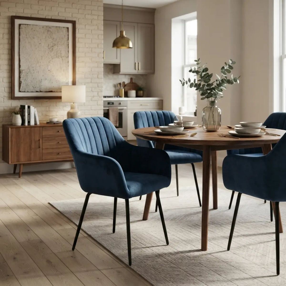 Modern Swivel Dining Chair Set of 2 Upholstered Suede Chair Image - 1