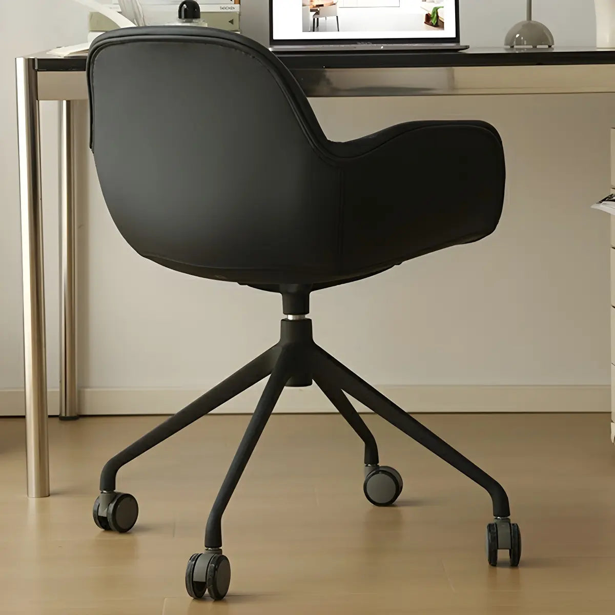 Modern Swivel Leather Metal Base Brown Office Chair Image - 3