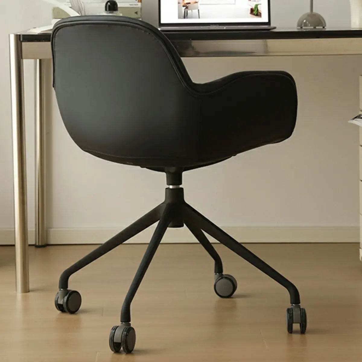 Modern Swivel Leather Metal Base Brown Office Chair Image - 4