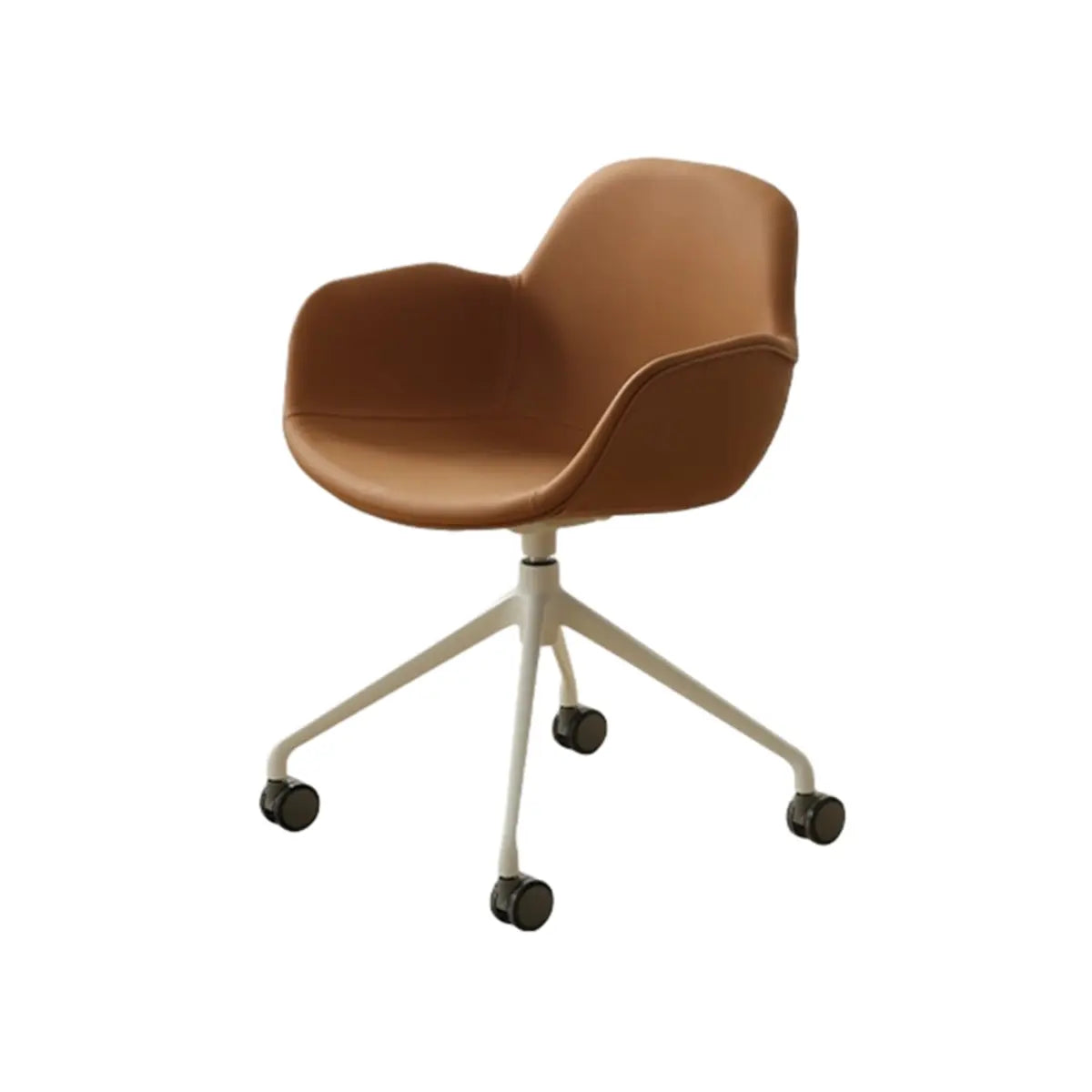 Modern Swivel Leather Metal Base Brown Office Chair Image - 7