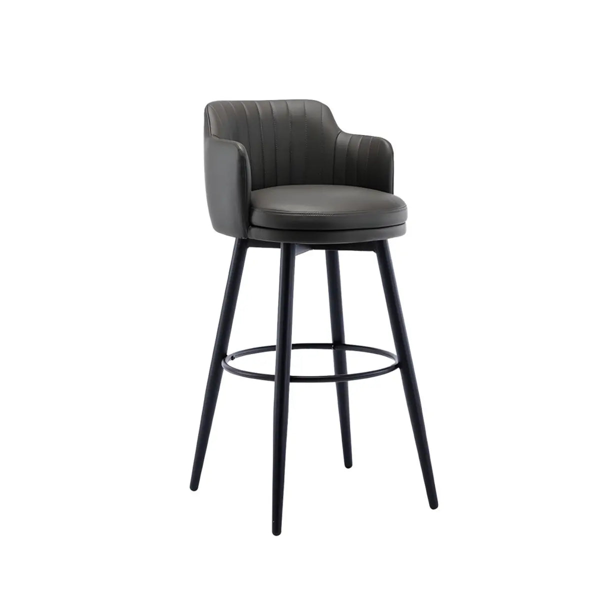 Modern Swivel PU Leather Low Back Bar Stool with Arm Image - 11