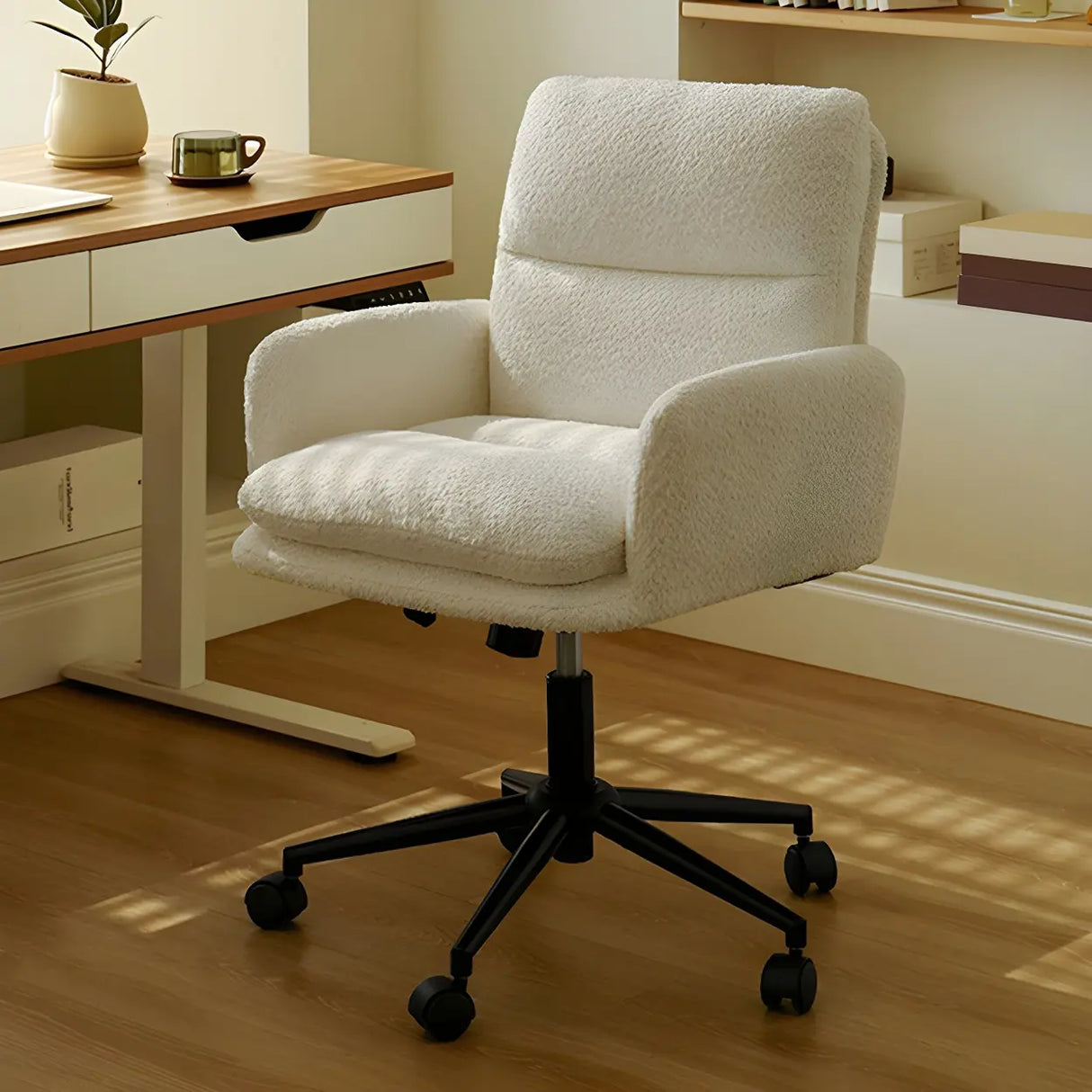 Modern Swivel Task Black Base and Wheels Office Chair Image - 1