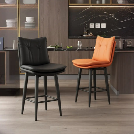Modern Swivel Upholstered Saddle Bar Stool with Footrest Image - 1
