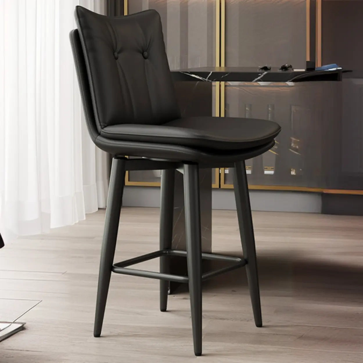 Modern Swivel Upholstered Saddle Bar Stool with Footrest Image - 2