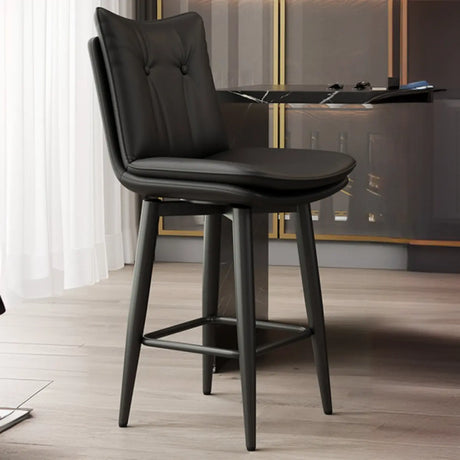 Modern Swivel Upholstered Saddle Bar Stool with Footrest Image - 2
