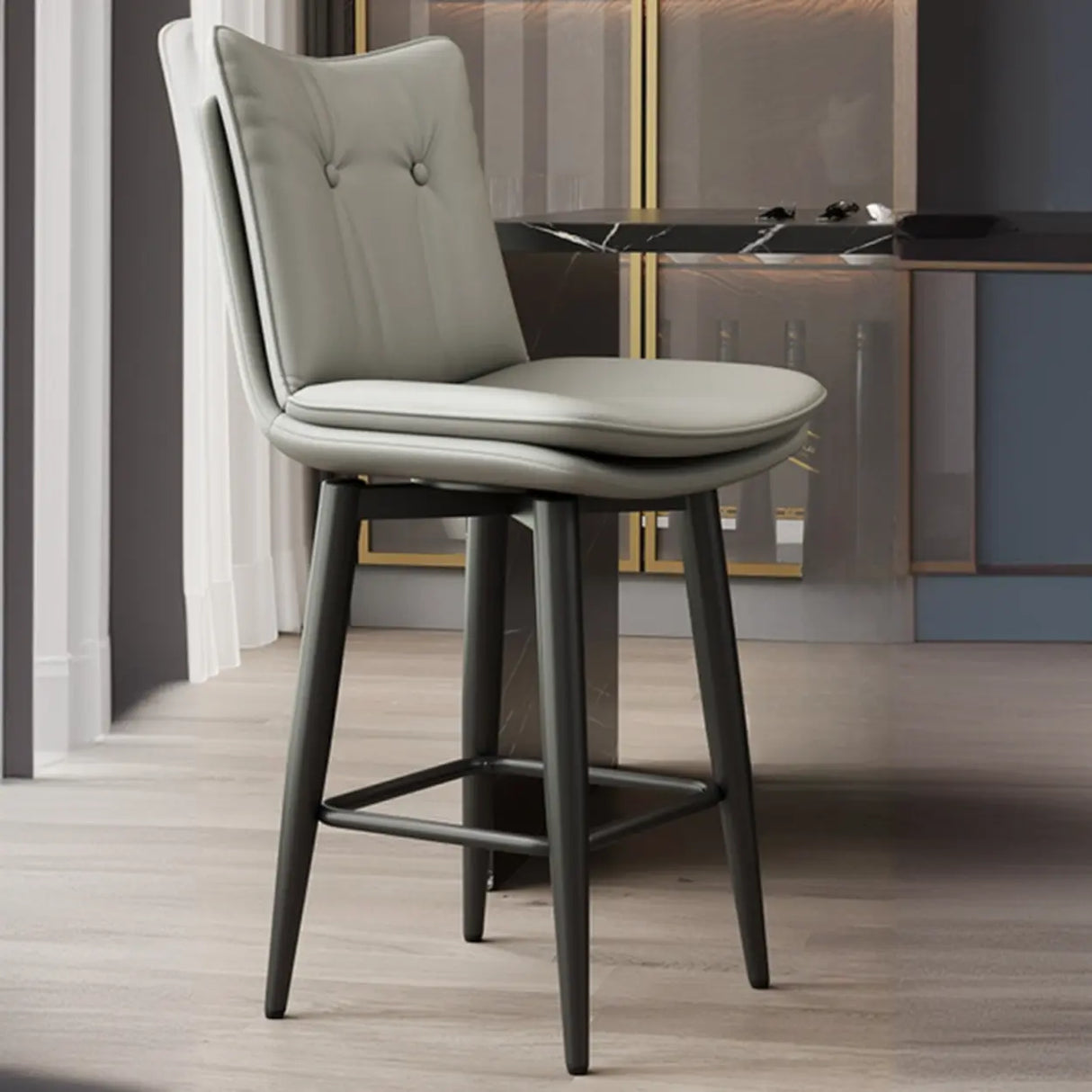 Modern Swivel Upholstered Saddle Bar Stool with Footrest Image - 3