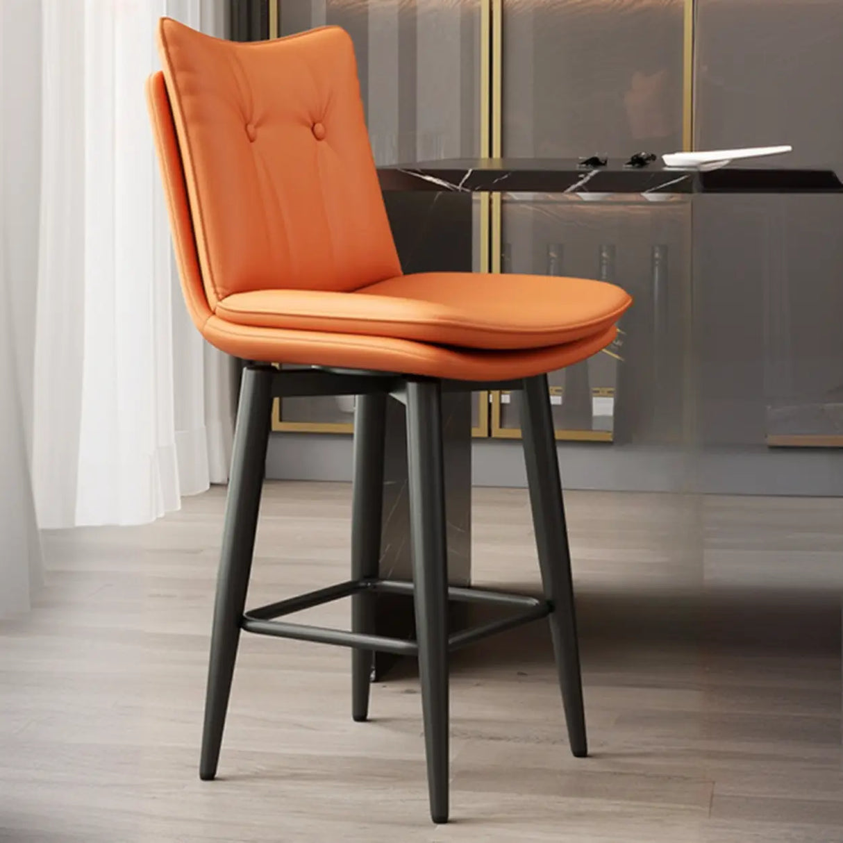 Modern Swivel Upholstered Saddle Bar Stool with Footrest Image - 5