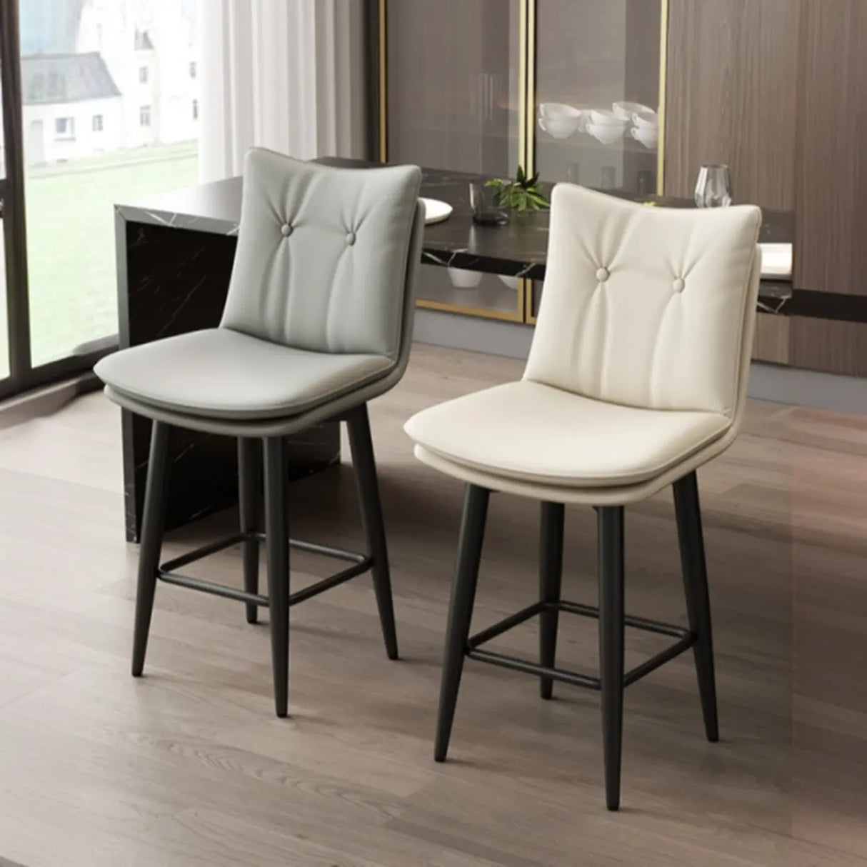 Modern Swivel Upholstered Saddle Bar Stool with Footrest Image - 6