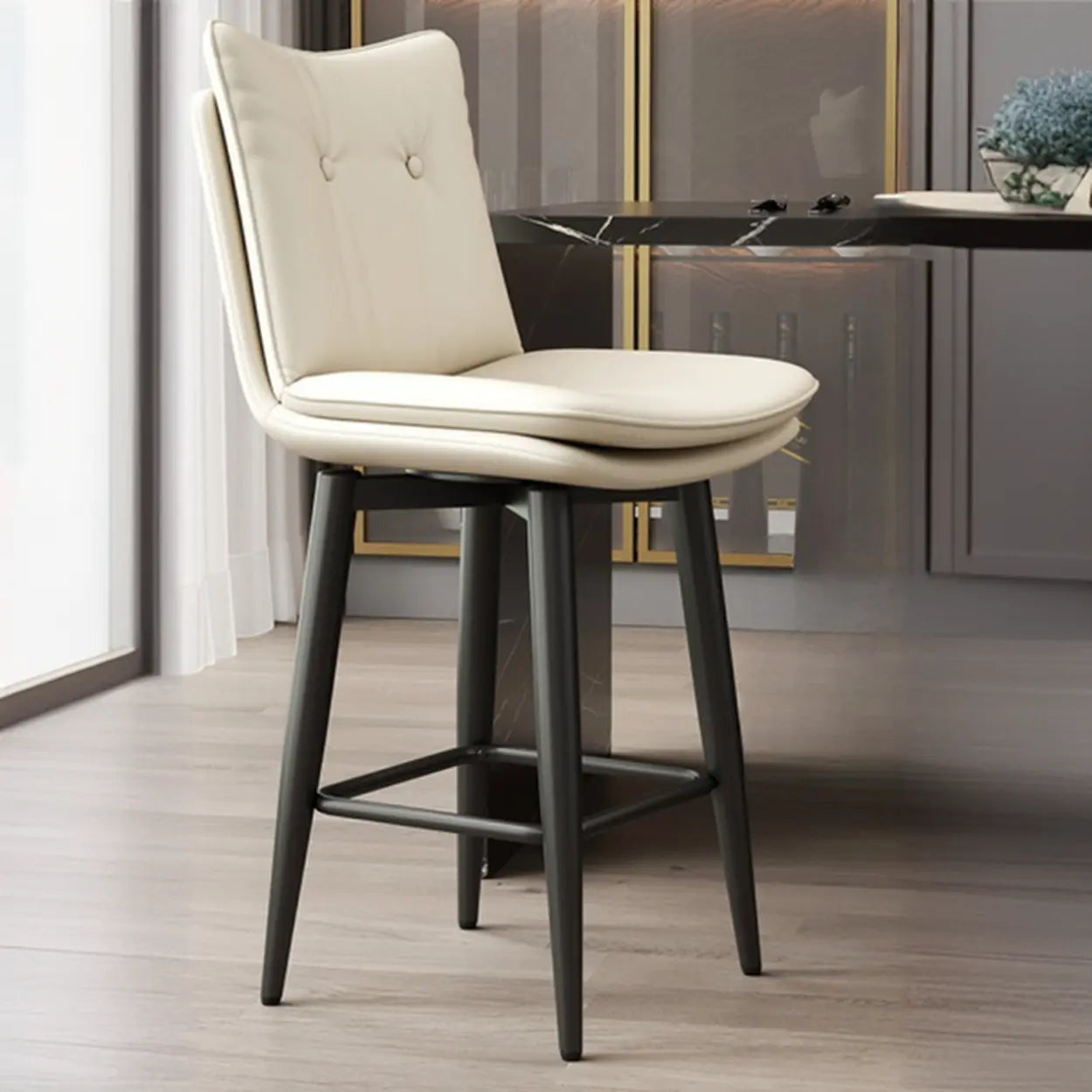 Modern Swivel Upholstered Saddle Bar Stool with Footrest Image - 9