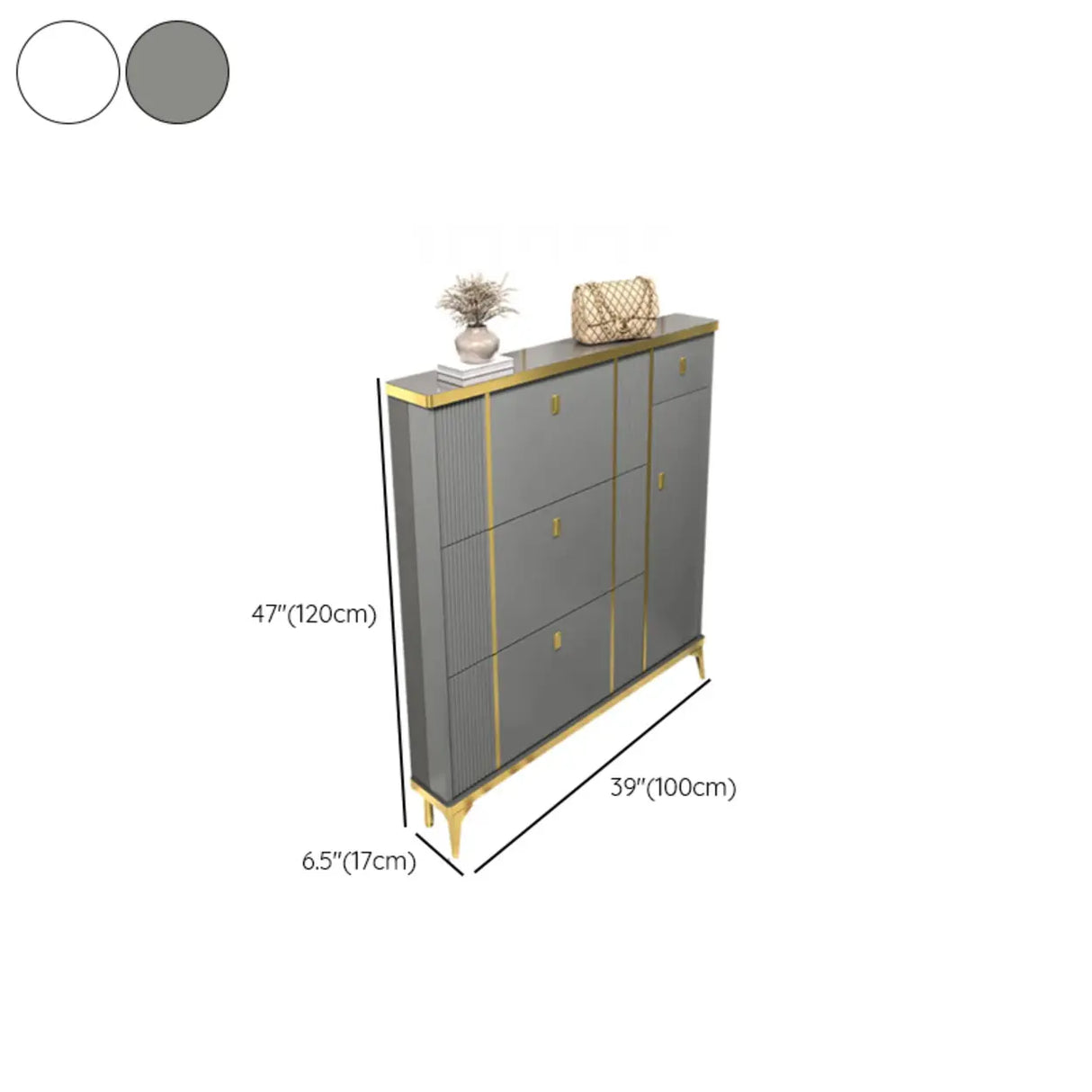 Modern Tall Gray Metal Hallway Shoe Storage Cabinet