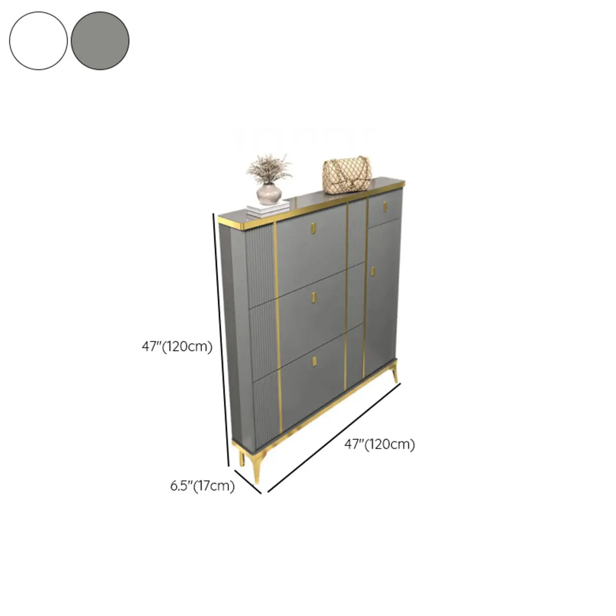 Modern Tall Gray Metal Hallway Shoe Storage Cabinet Image - 22