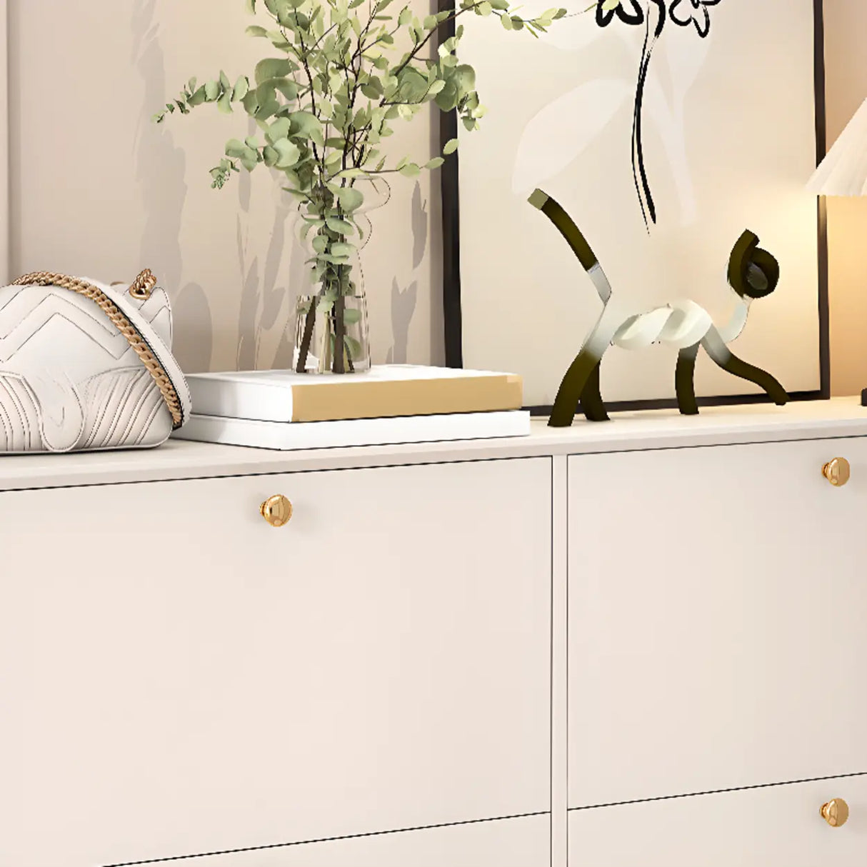 Modern Tall Shoe Cabinet Wood Hallway White 6 Compartments Image - 10