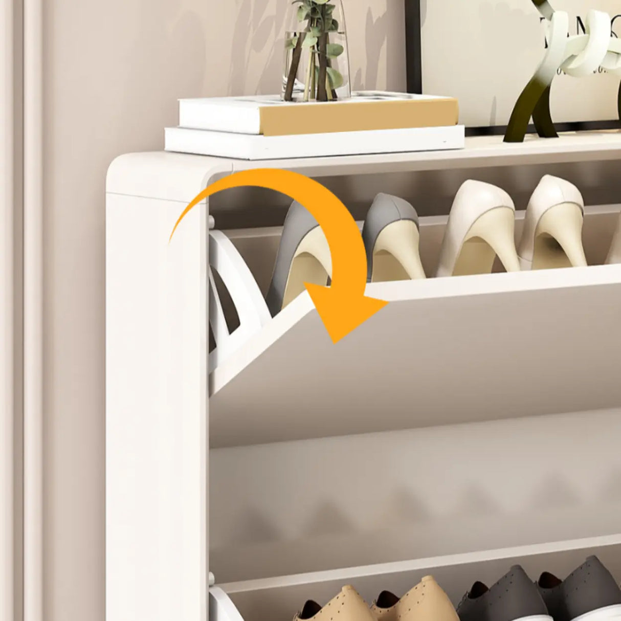 Modern Tall Shoe Cabinet Wood Hallway White 6 Compartments Image - 11