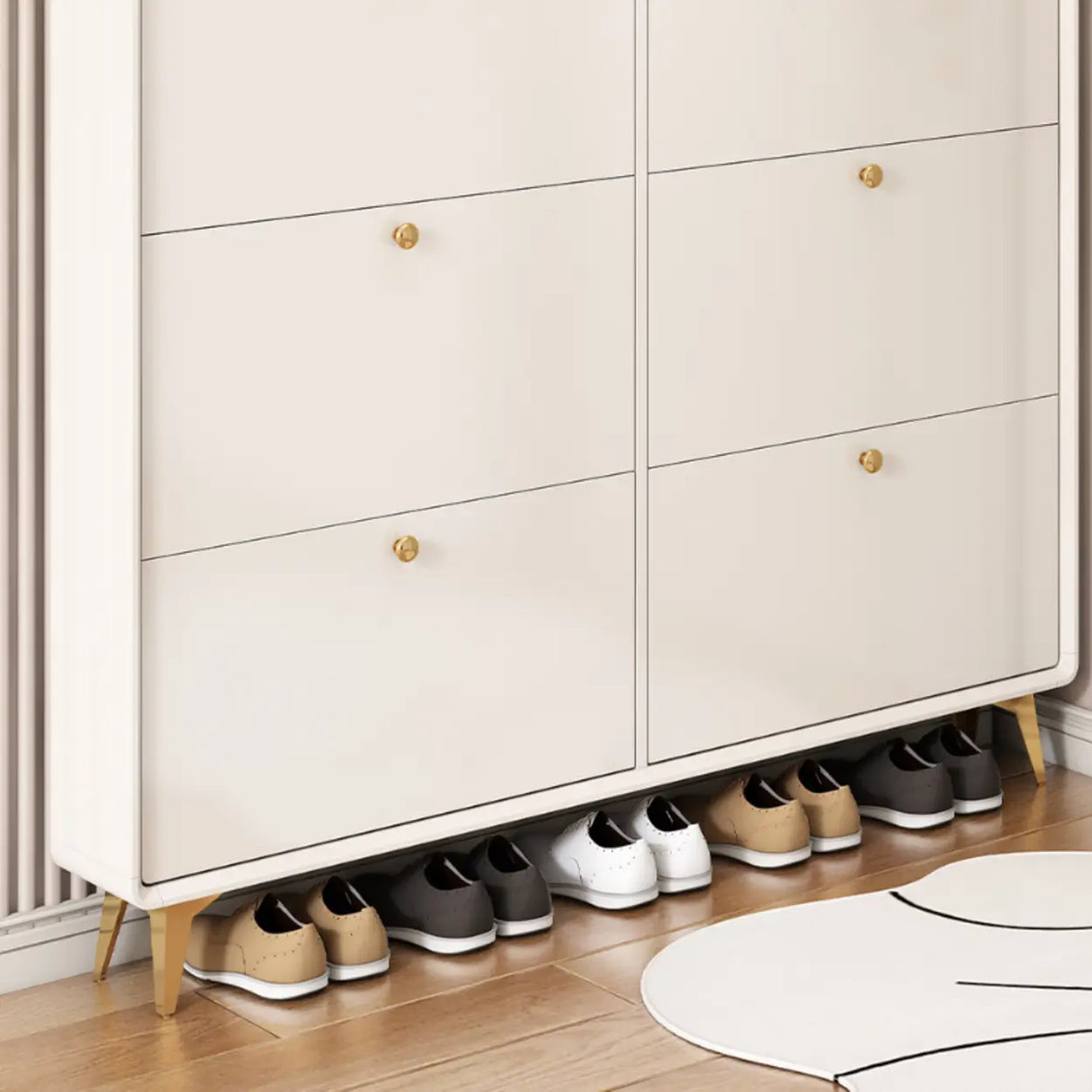 Modern Tall Shoe Cabinet Wood Hallway White 6 Compartments Image - 12
