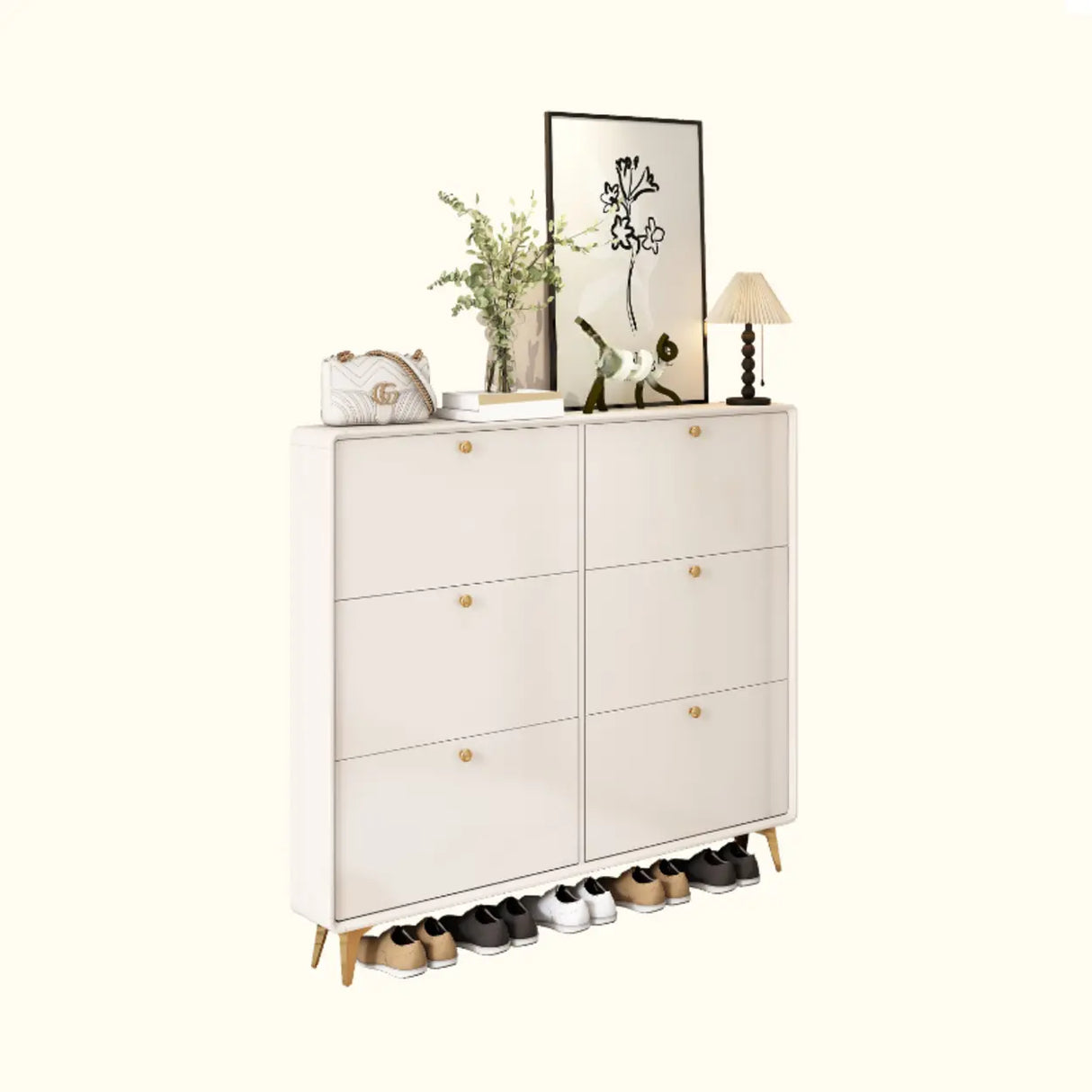 Modern Tall Shoe Cabinet Wood Hallway White 6 Compartments Image - 15