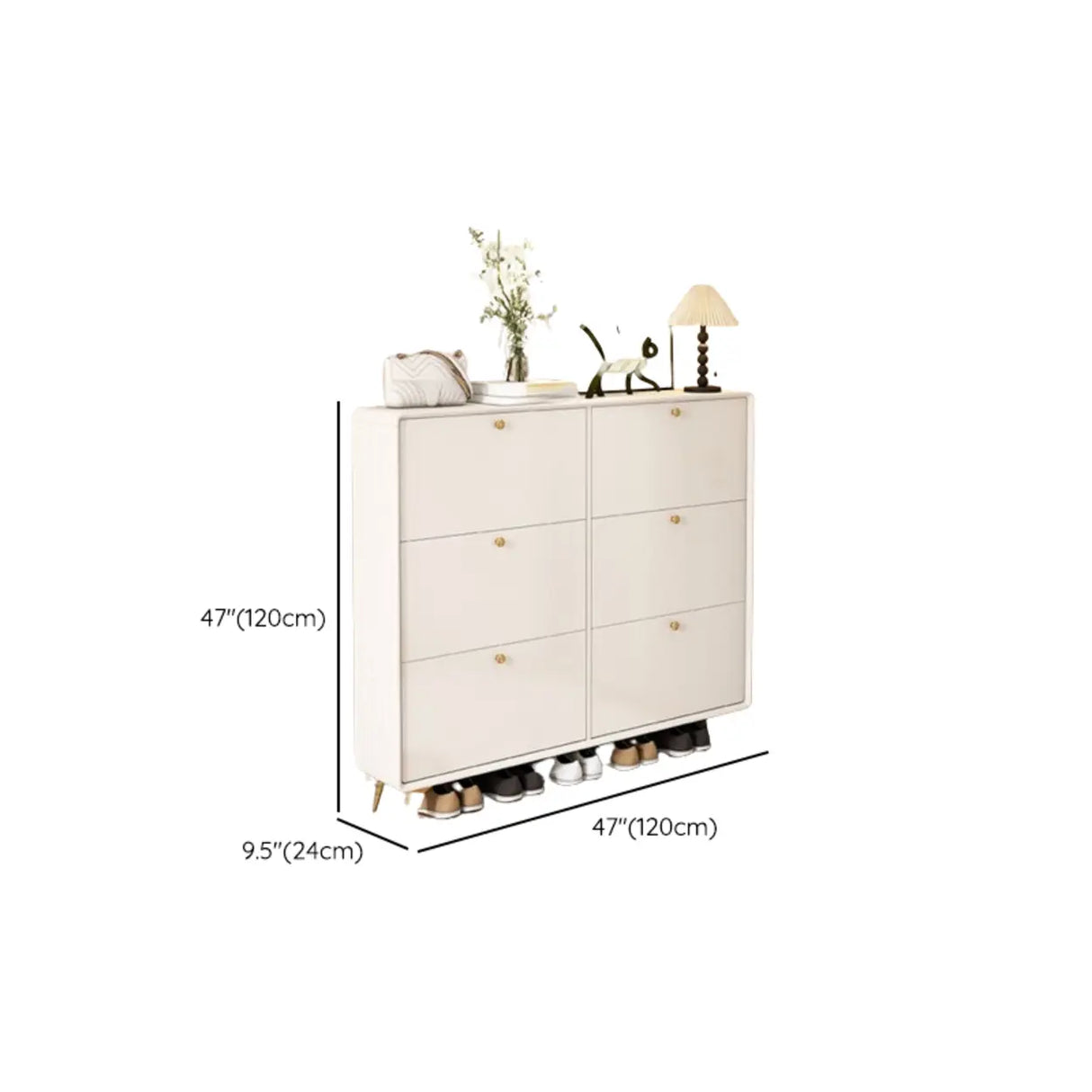 Modern Tall Shoe Cabinet Wood Hallway White 6 Compartments Image - 19