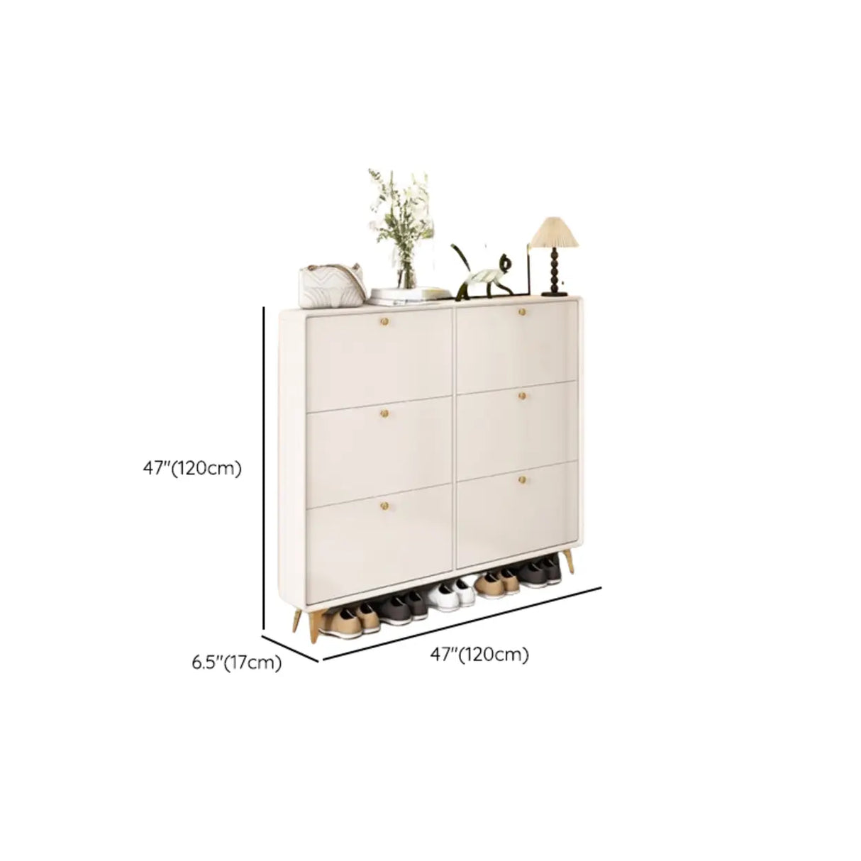 Modern Tall Shoe Cabinet Wood Hallway White 6 Compartments Image - 31