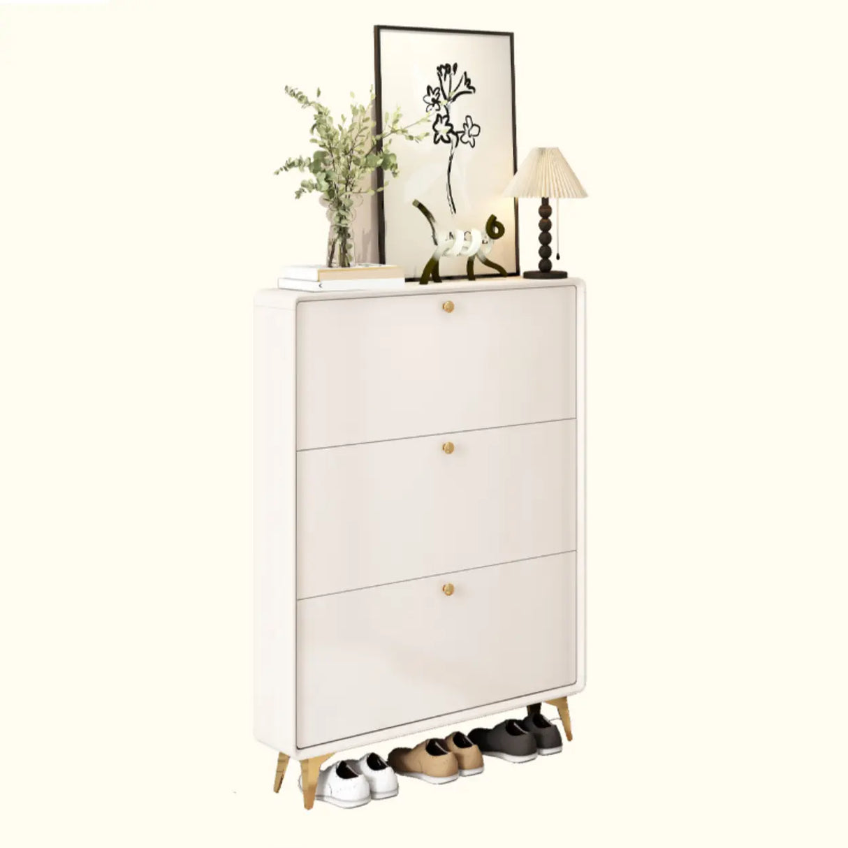 Modern Tall Shoe Cabinet Wood Hallway White 6 Compartments Image - 9