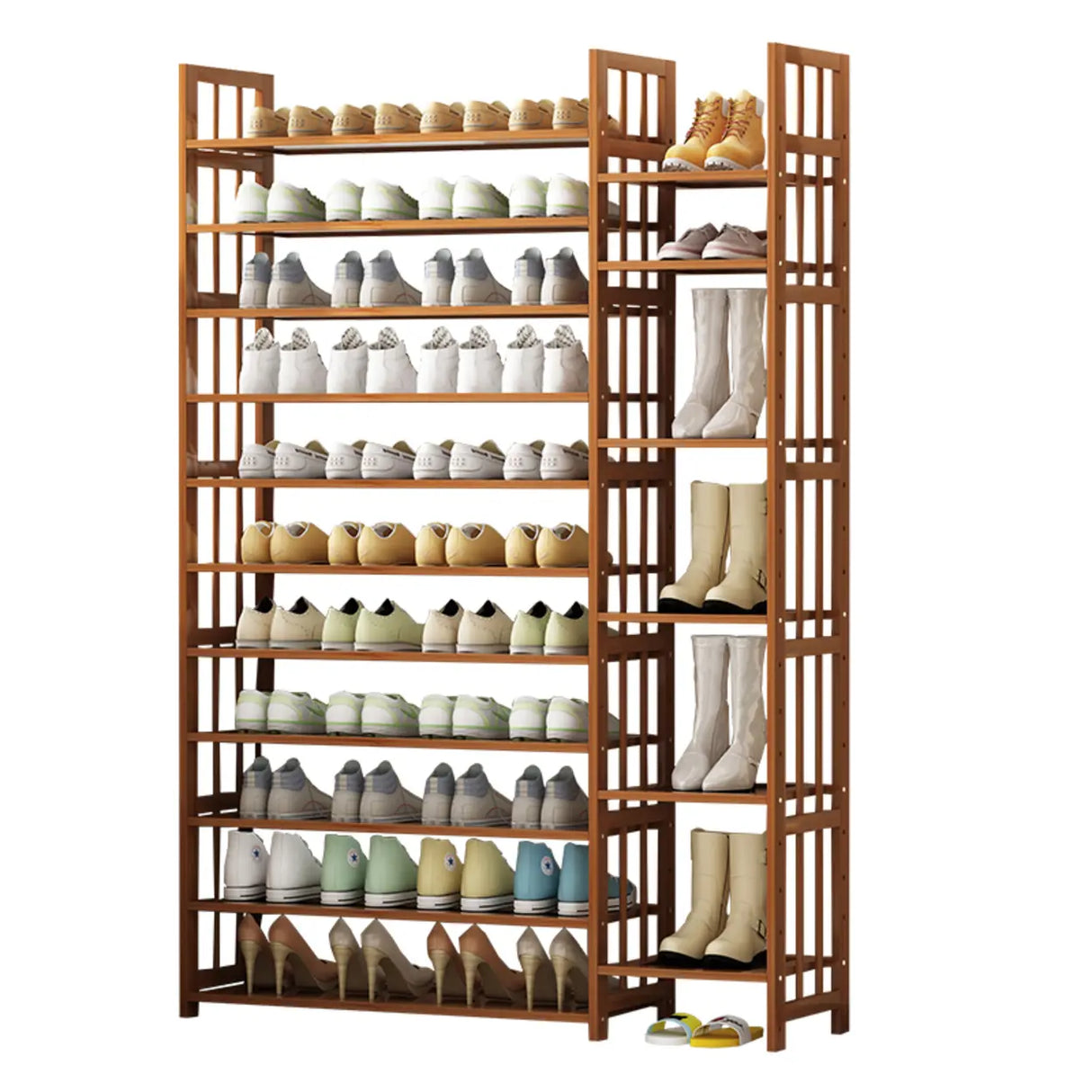 Modern Tall Wood Freestanding Brown Shoe Rack Organizer Image - 10