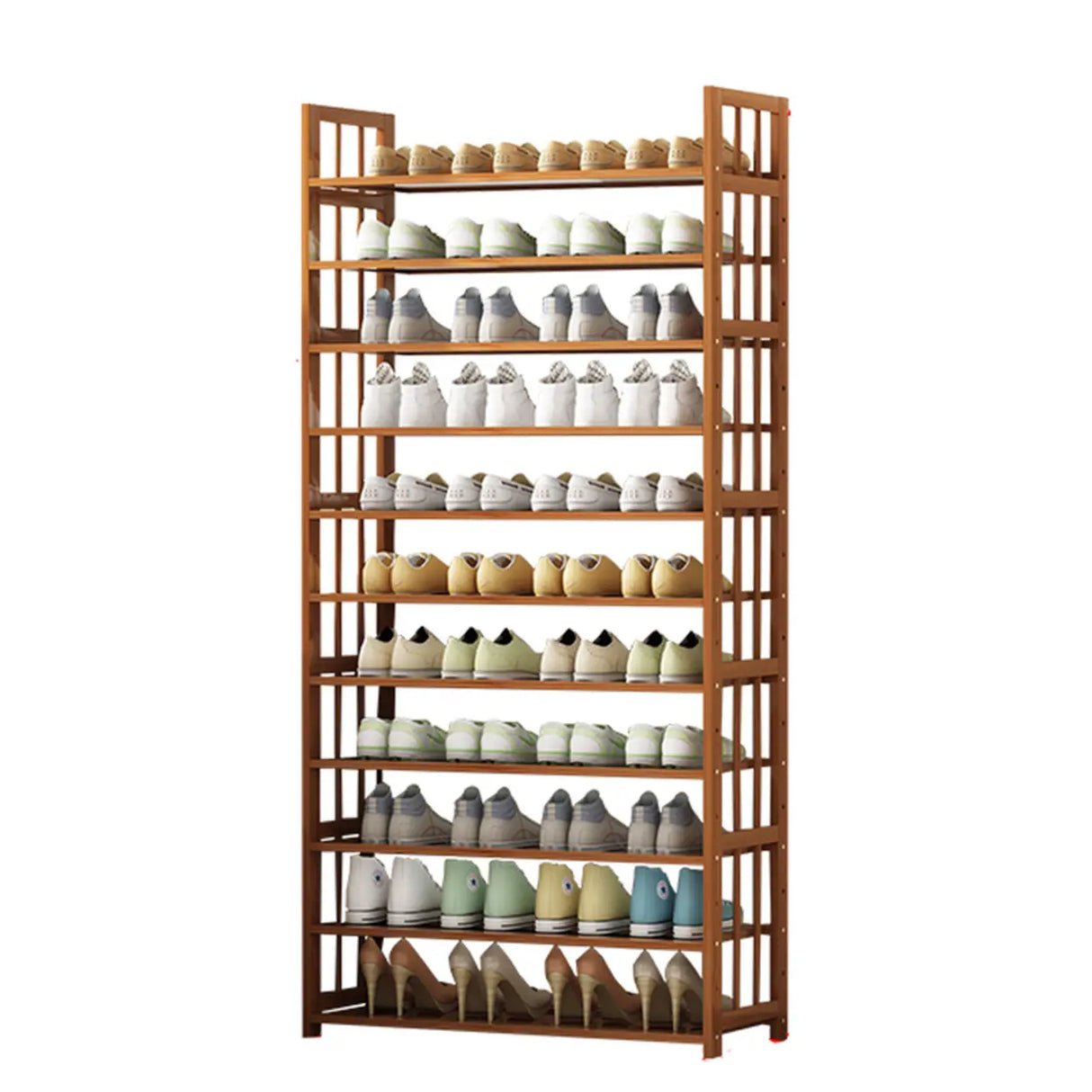 Modern Tall Wood Freestanding Brown Shoe Rack Organizer Image - 12