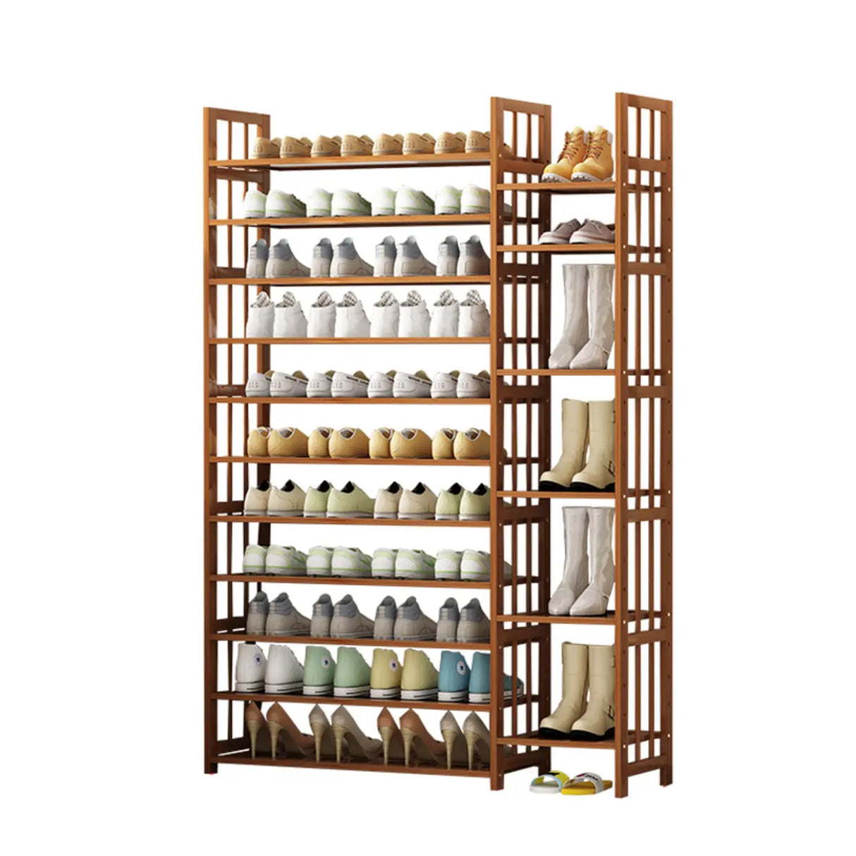 Modern Tall Wood Freestanding Brown Shoe Rack Organizer Image - 14