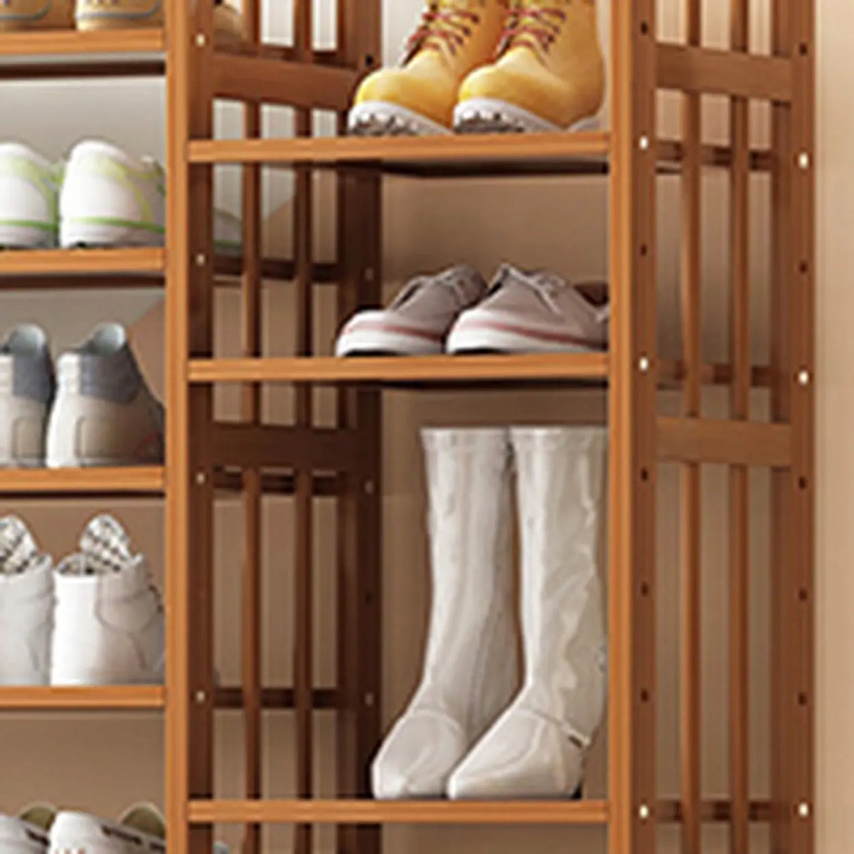 Modern Tall Wood Freestanding Brown Shoe Rack Organizer Image - 15