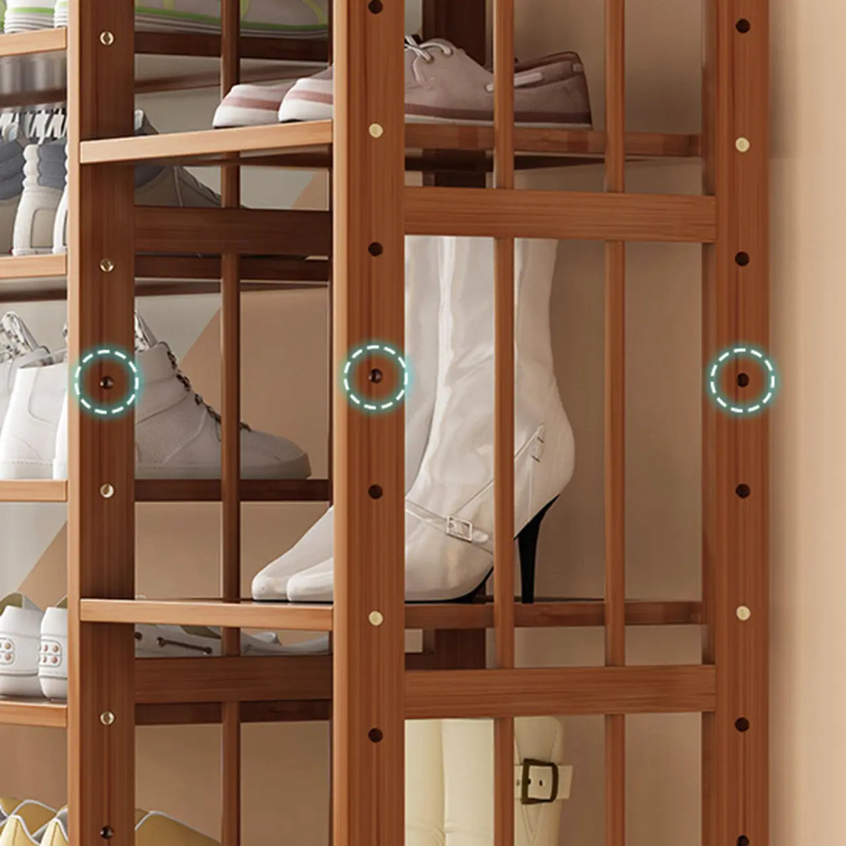 Modern Tall Wood Freestanding Brown Shoe Rack Organizer Image - 18