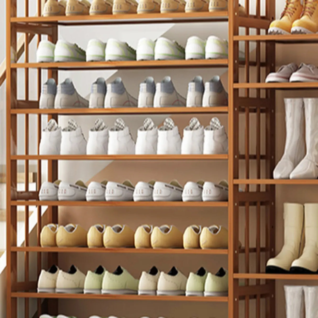 Modern Tall Wood Freestanding Brown Shoe Rack Organizer Image - 19