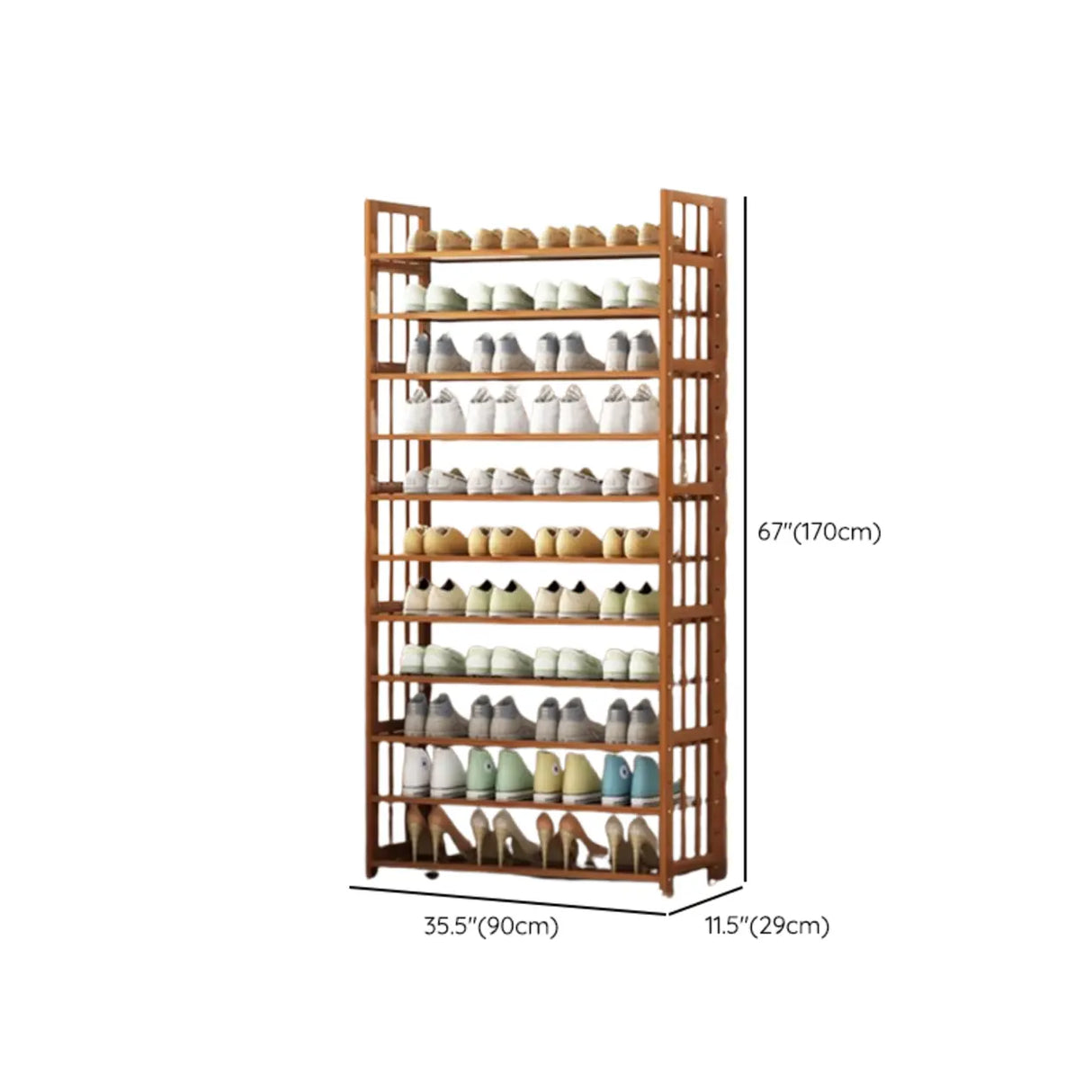 Modern Tall Wood Freestanding Brown Shoe Rack Organizer Image - 24