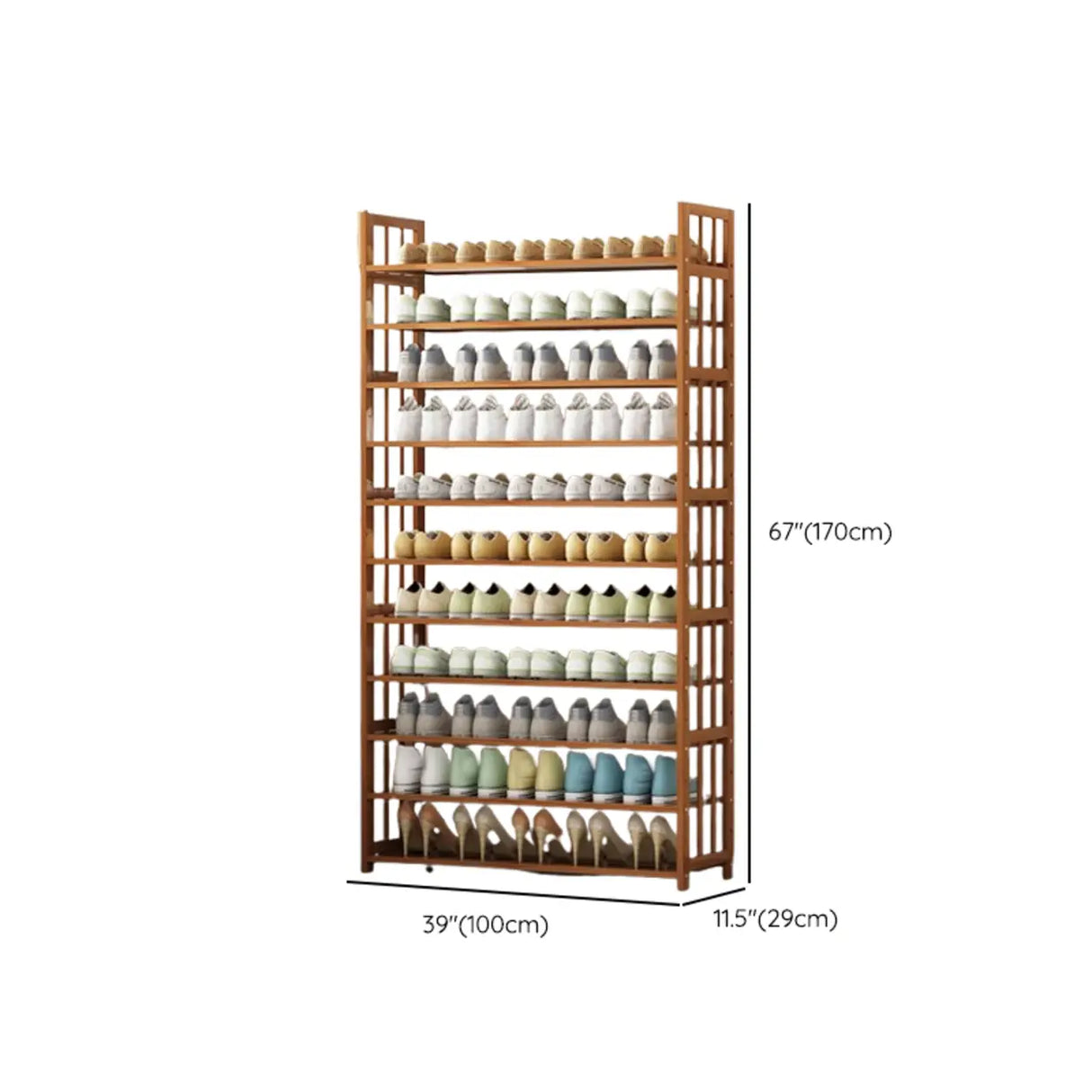 Modern Tall Wood Freestanding Brown Shoe Rack Organizer Image - 25