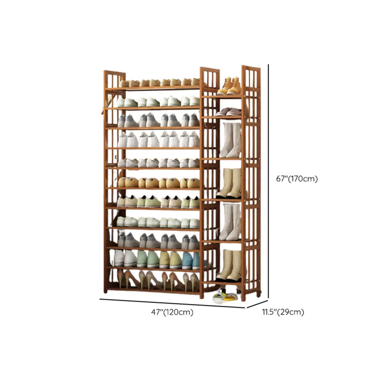 Modern Tall Wood Freestanding Brown Shoe Rack Organizer Image - 26