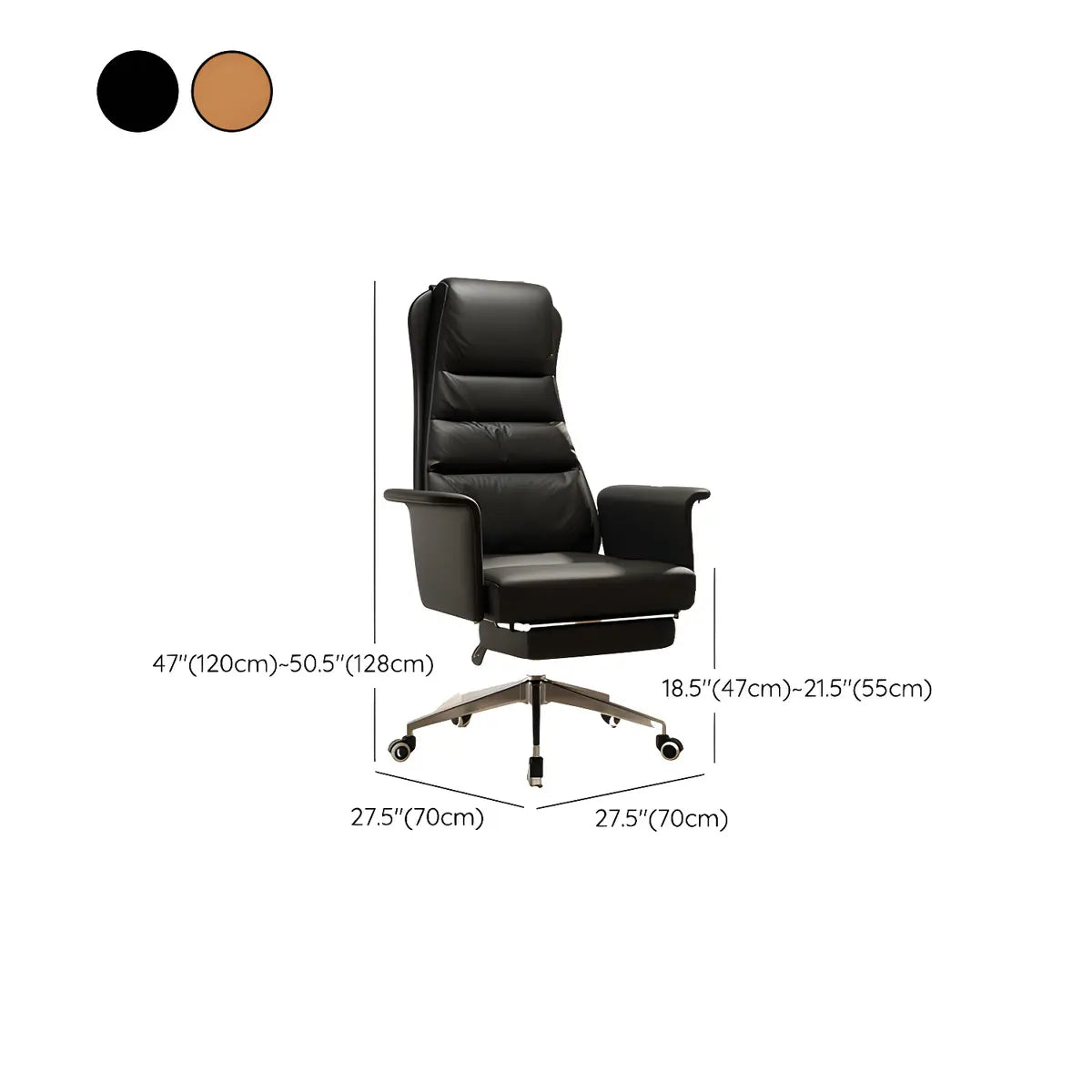 Modern Tan Reclining Leather Office Chair with Footrest