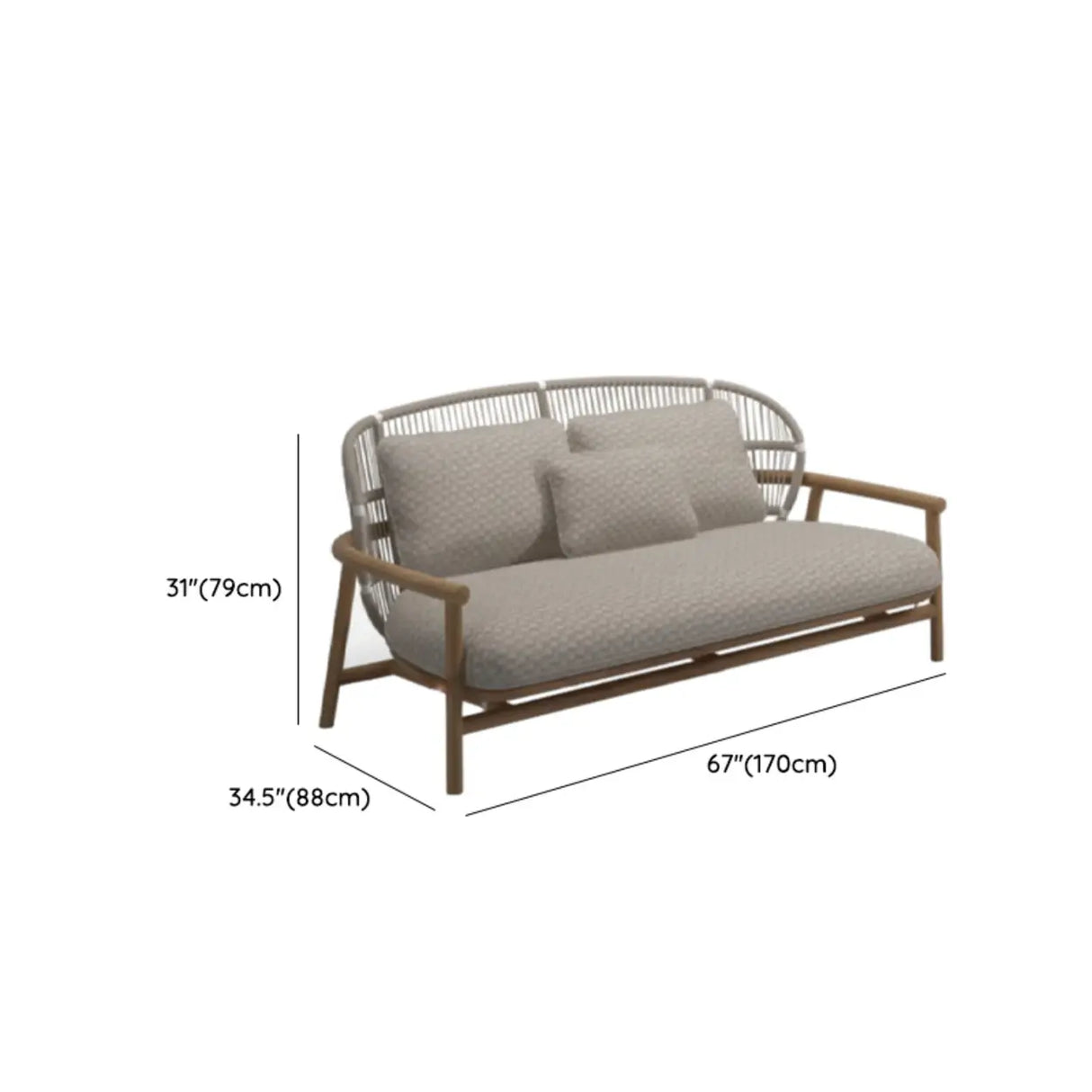 Modern Teak Wicker Grey Waterproof Upholstered Patio Sofa Image - 12