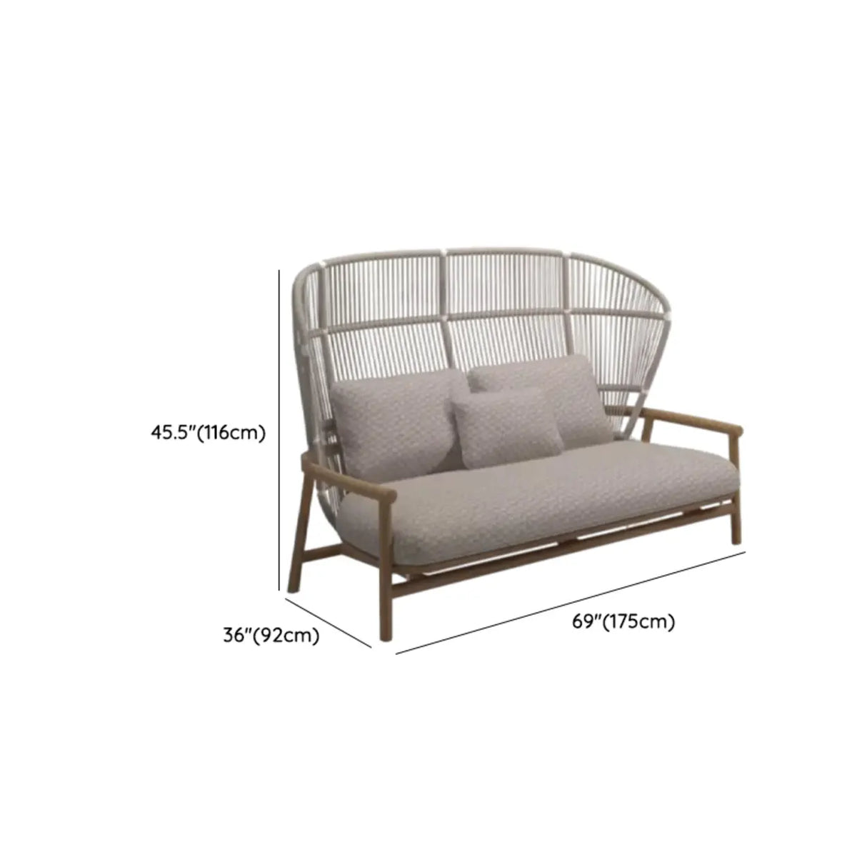 Modern Teak Wicker Grey Waterproof Upholstered Patio Sofa Image - 13