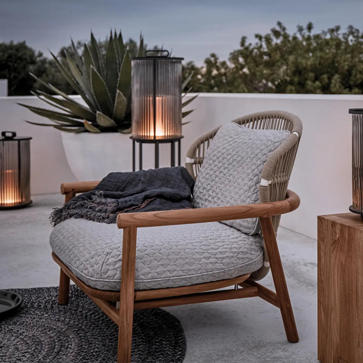 Modern Teak Wicker Grey Waterproof Upholstered Patio Sofa Image - 1