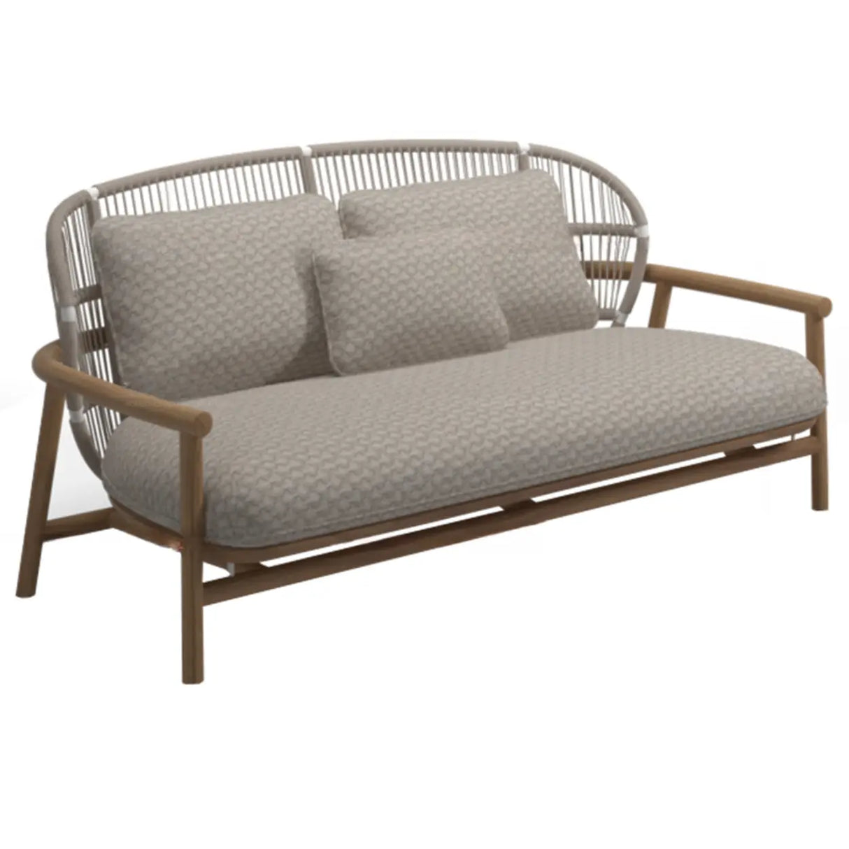 Modern Teak Wicker Grey Waterproof Upholstered Patio Sofa Image - 3