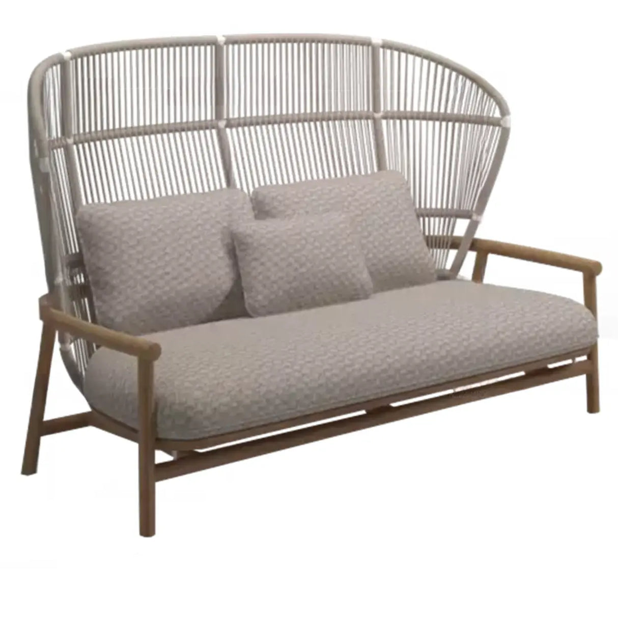 Modern Teak Wicker Grey Waterproof Upholstered Patio Sofa Image - 7