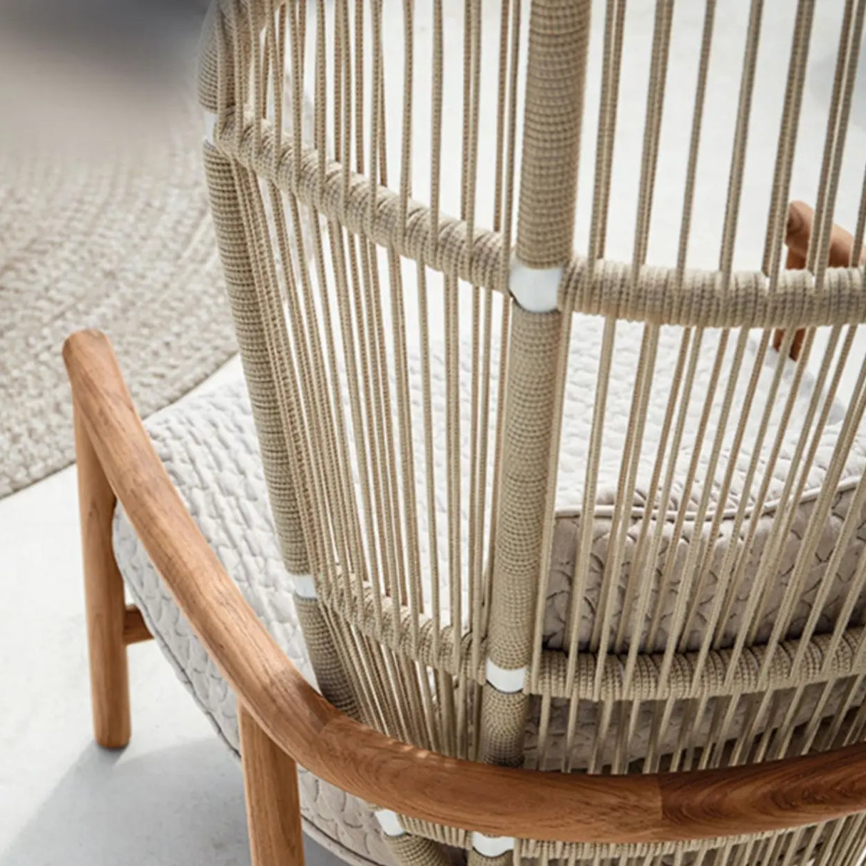 Modern Teak Wicker Grey Waterproof Upholstered Patio Sofa Image - 9