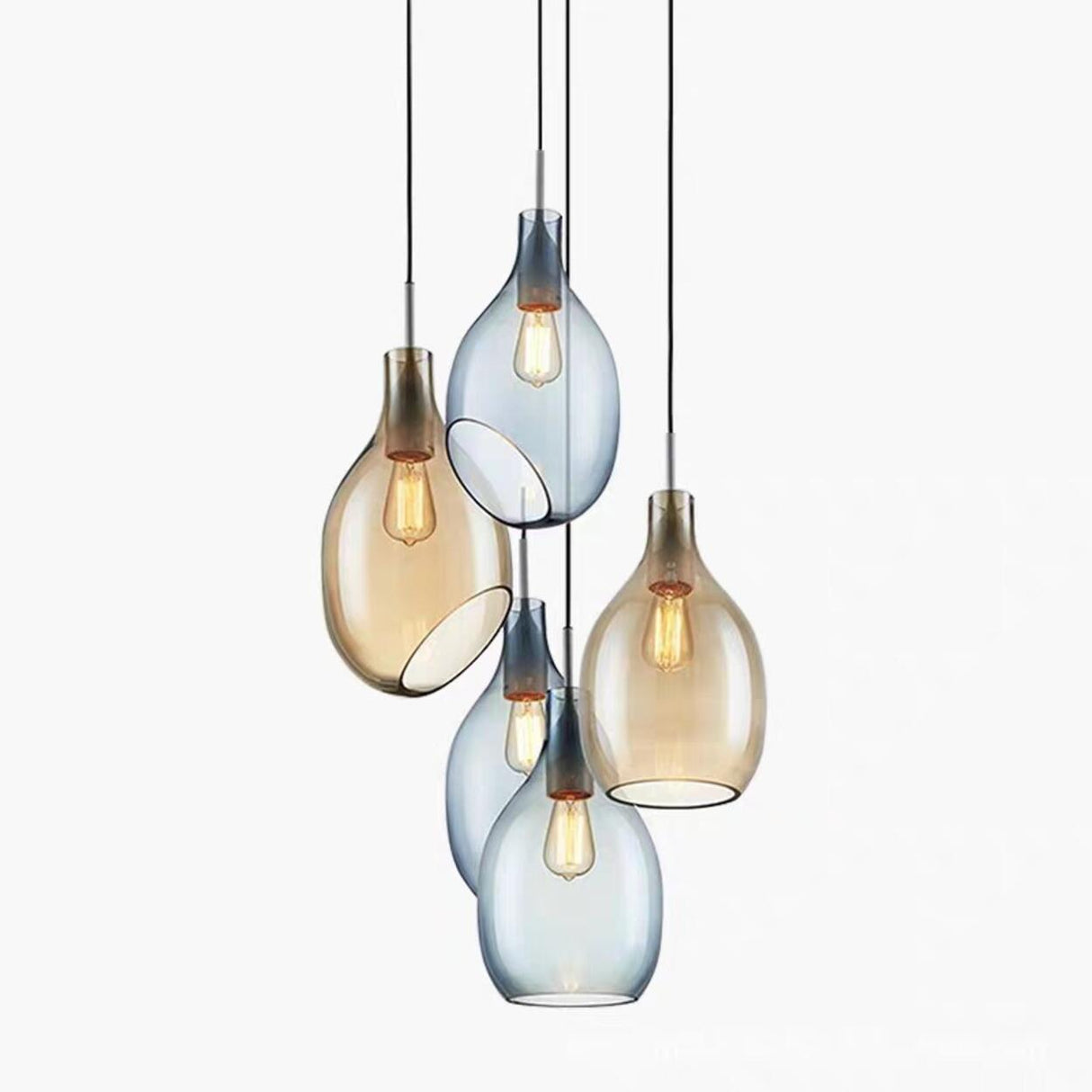 Modern Teardrop Blue Clear Glass Pendant Light Image - 4