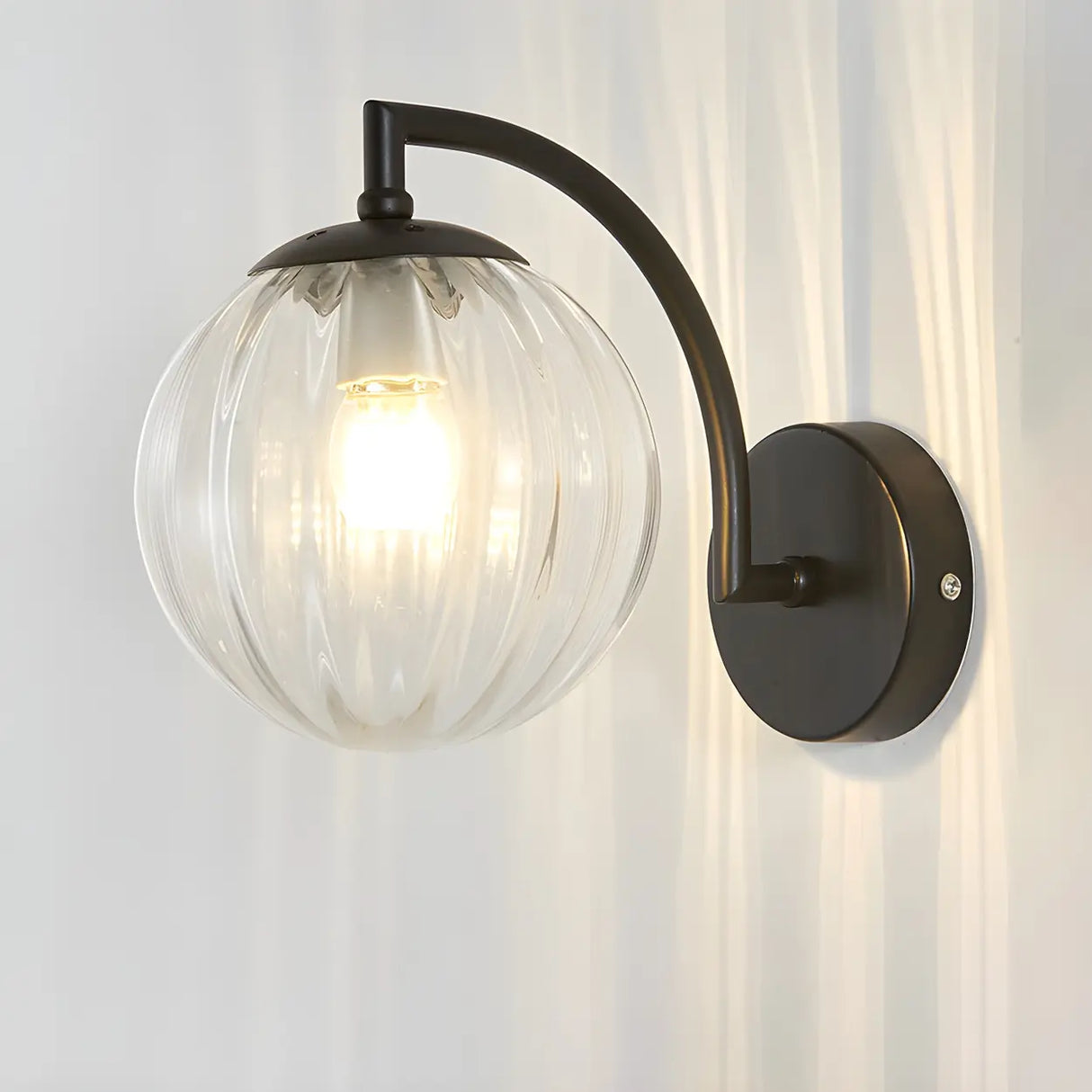 Modern Textured Glass Globe Black Vanity Wall Light Image - 12