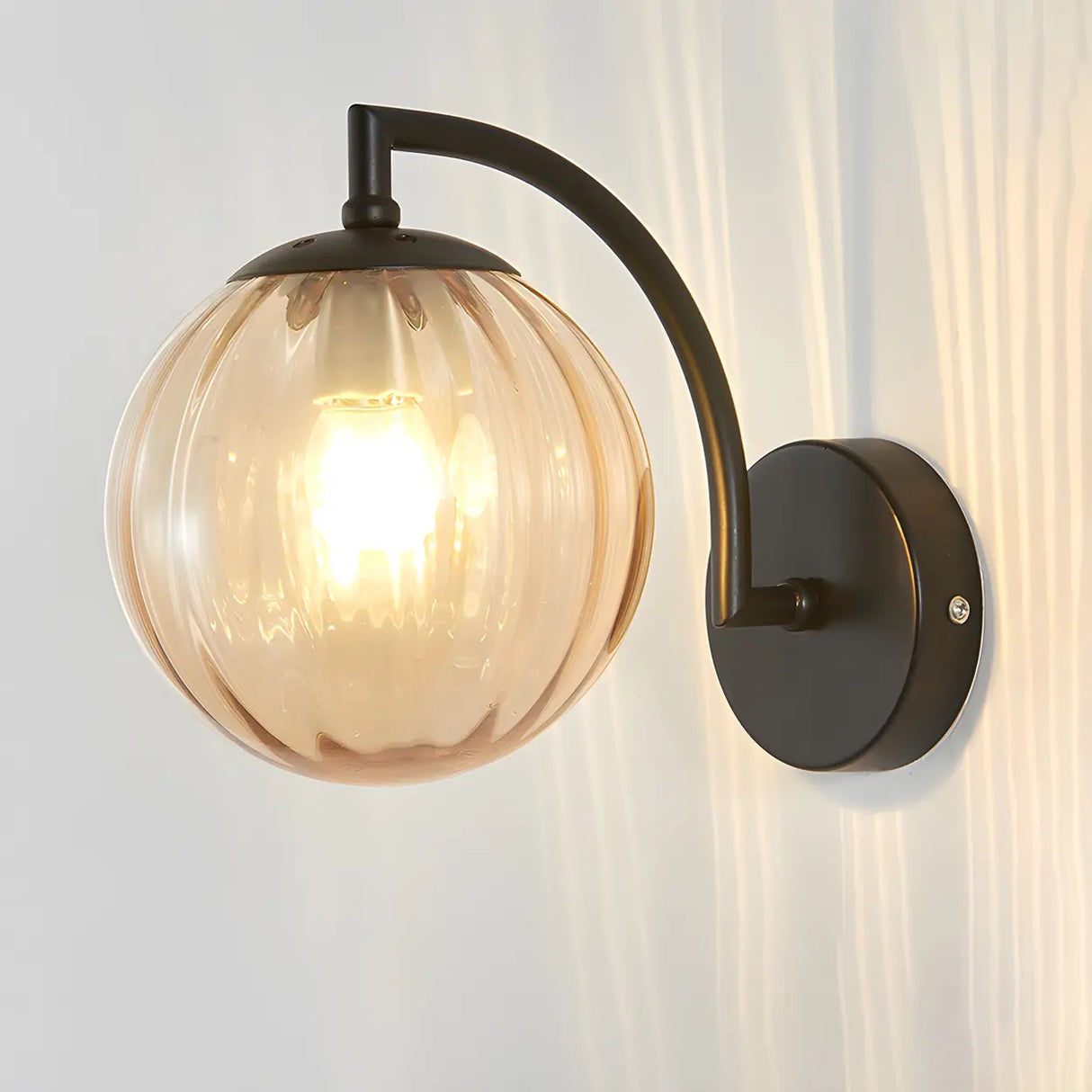 Modern Textured Glass Globe Black Vanity Wall Light Image - 15
