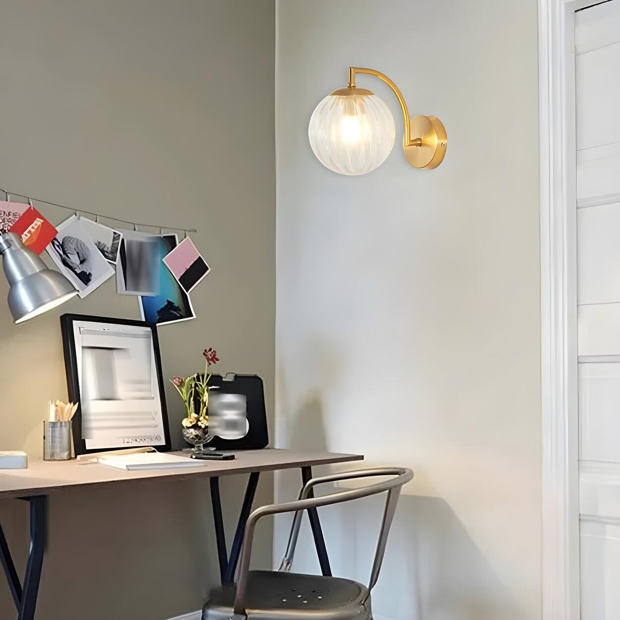 Modern Textured Glass Globe Black Vanity Wall Light Image - 20