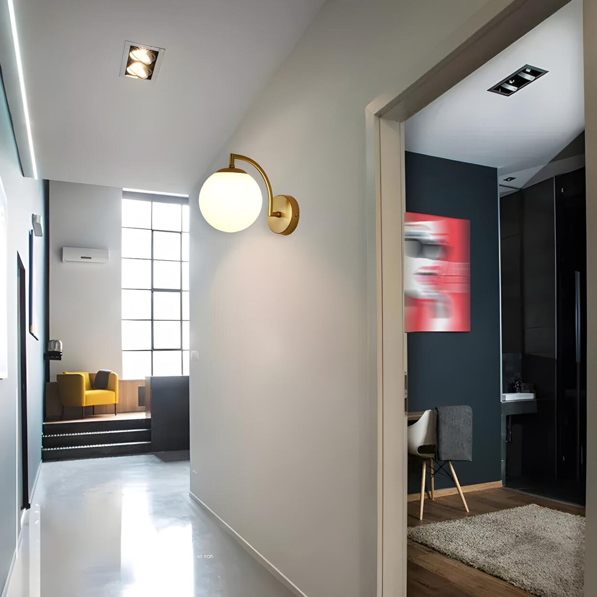 Modern Textured Glass Globe Black Vanity Wall Light Image - 21